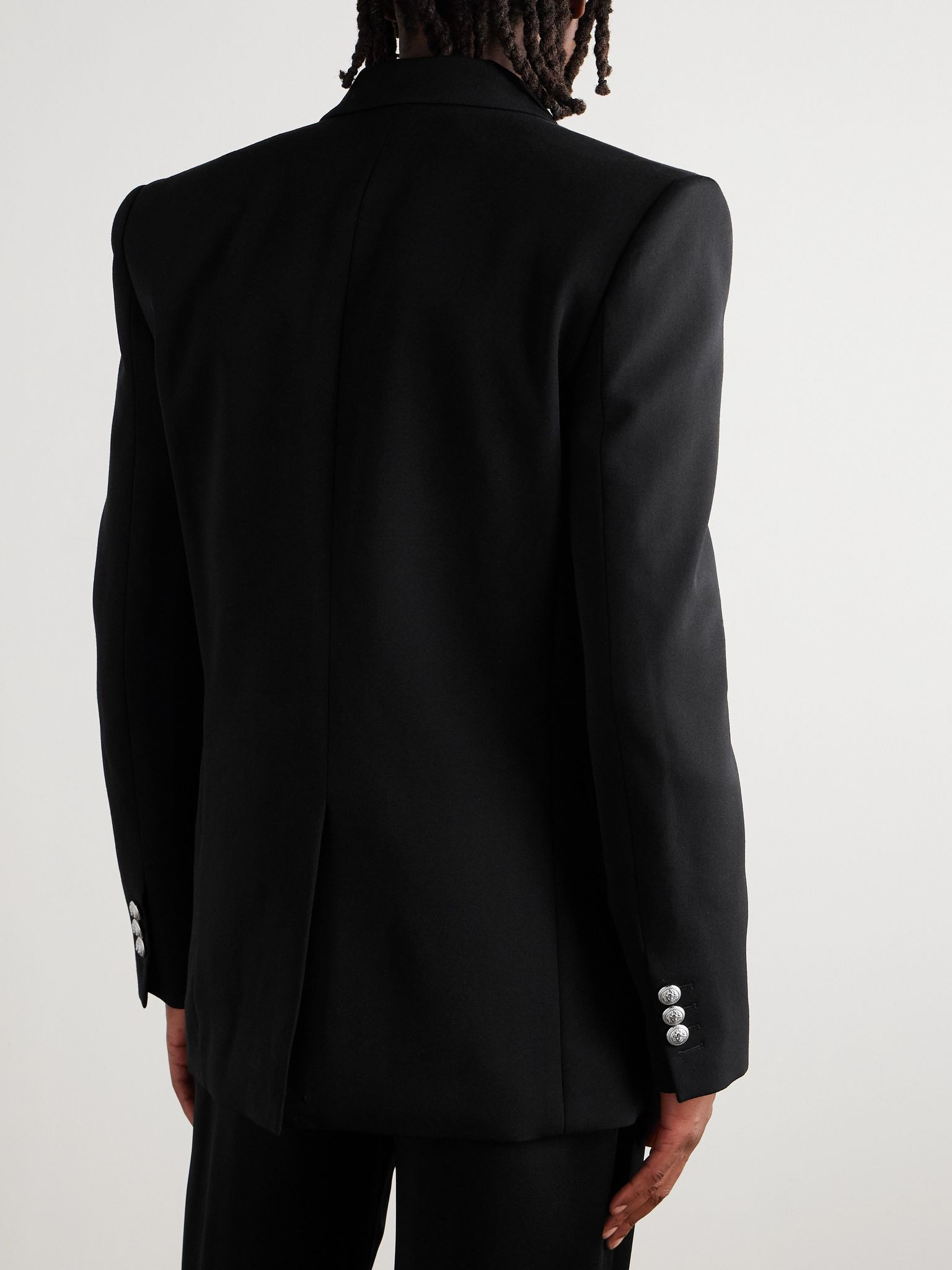 Double-Breasted Grain De Poudre Wool Blazer Black - 4