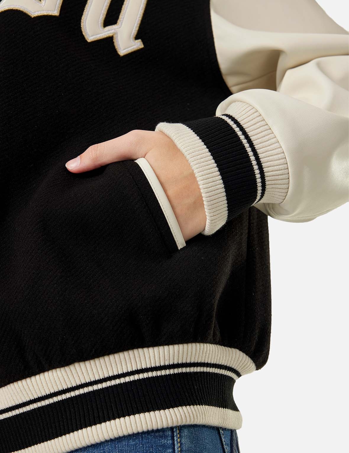 KAMON AND LOGO EMBROIDERY FASHION FIT VARSITY JACKET - 7