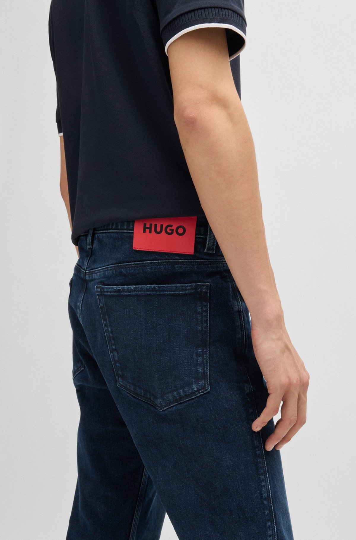 SLIM-FIT JEANS IN BLUE-BLACK STRETCH DENIM - 5