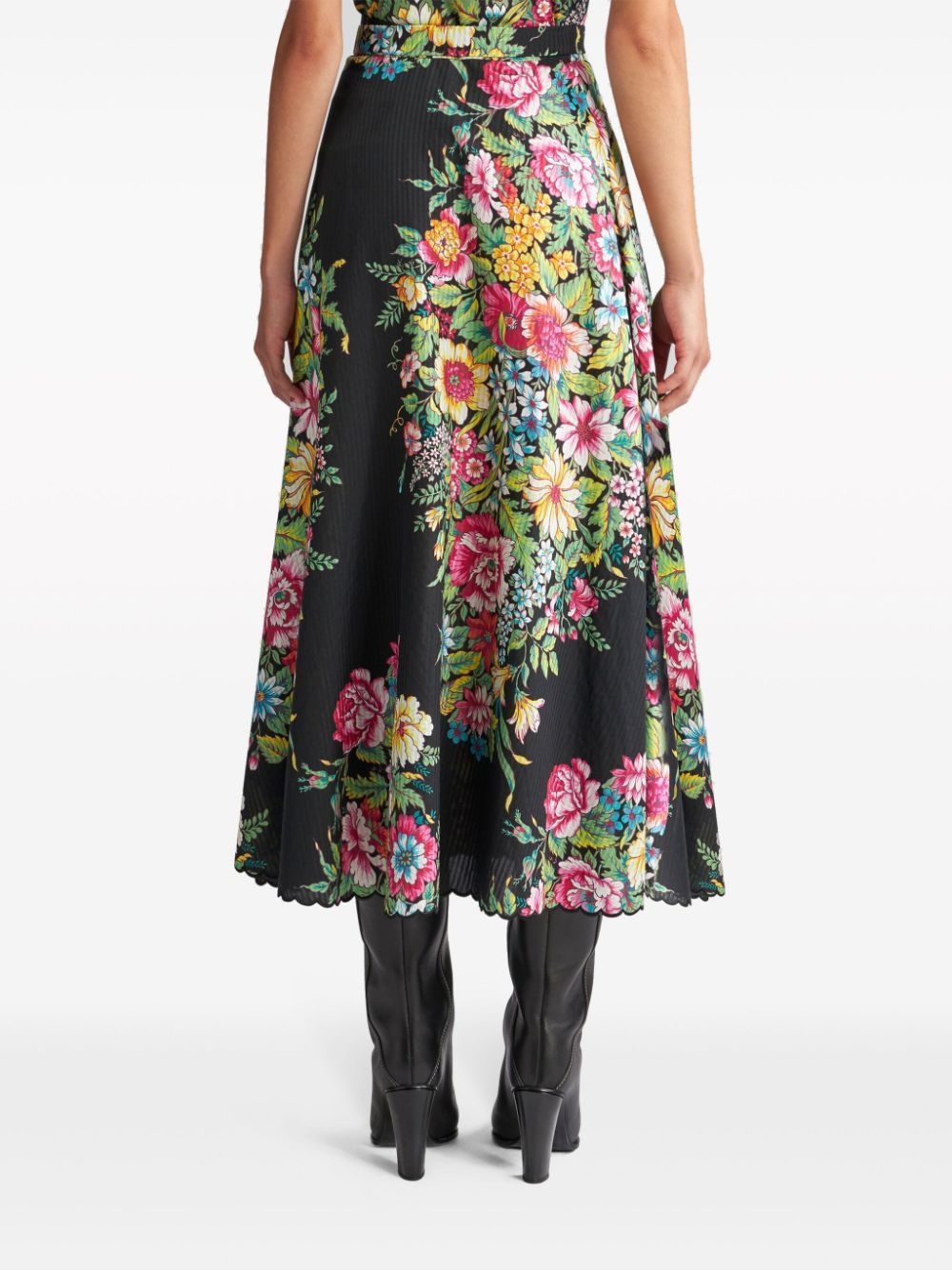 floral-print cotton-blend midi skirt - 4