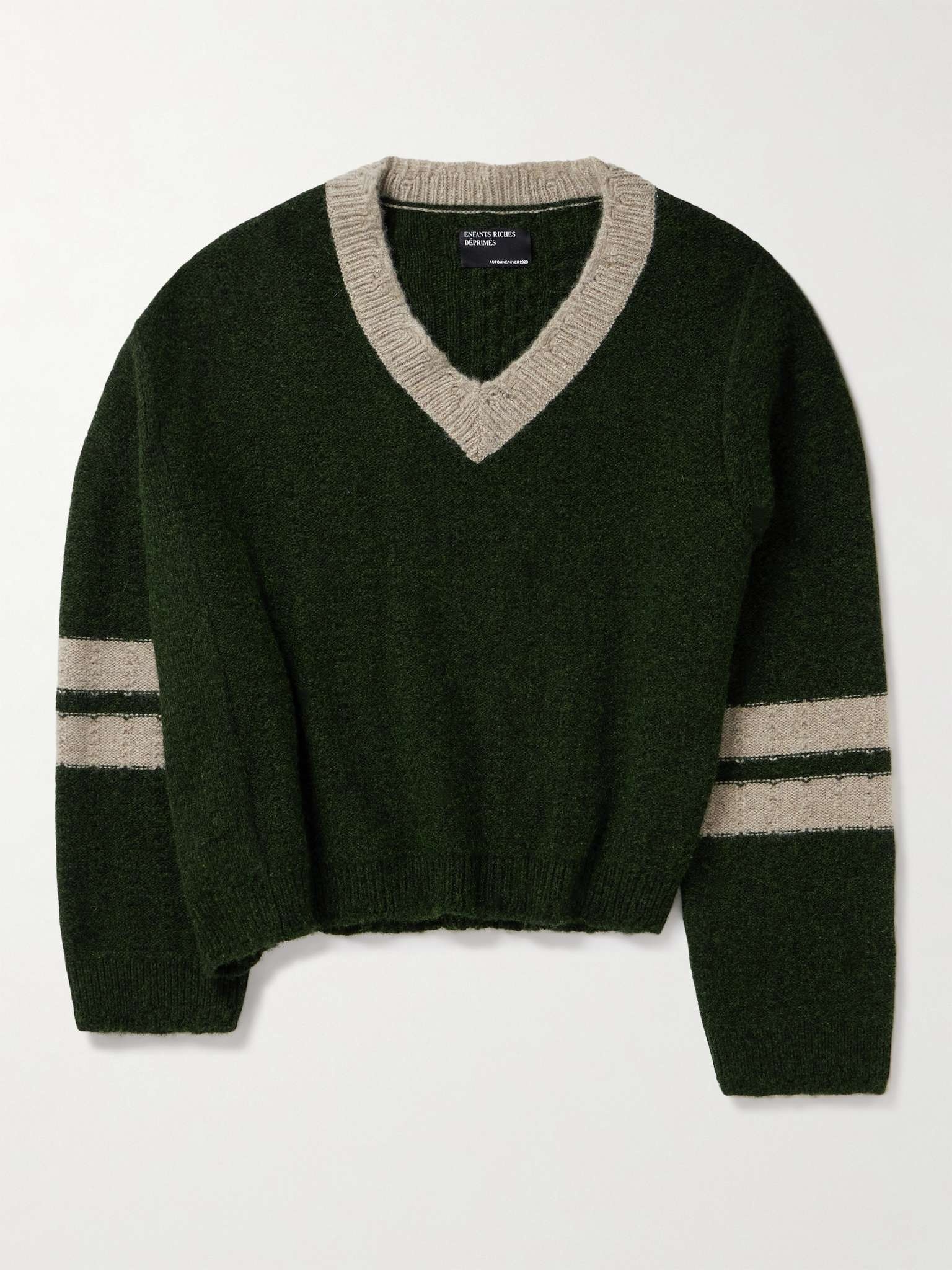 Asymmetric Striped Brushed-Cashmere Sweater - 1