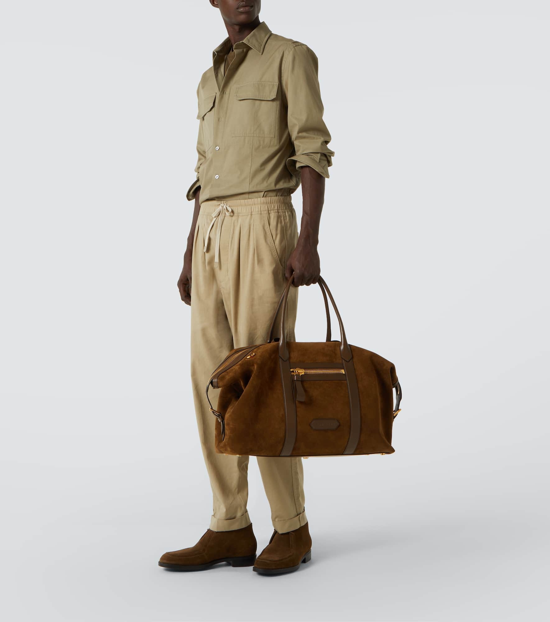 Leather-trimmed suede duffel bag - 7