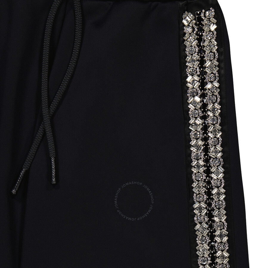 Burberry Ladies Black Crystal Detail Wide-leg Jersey Cropped Track Pants - 2