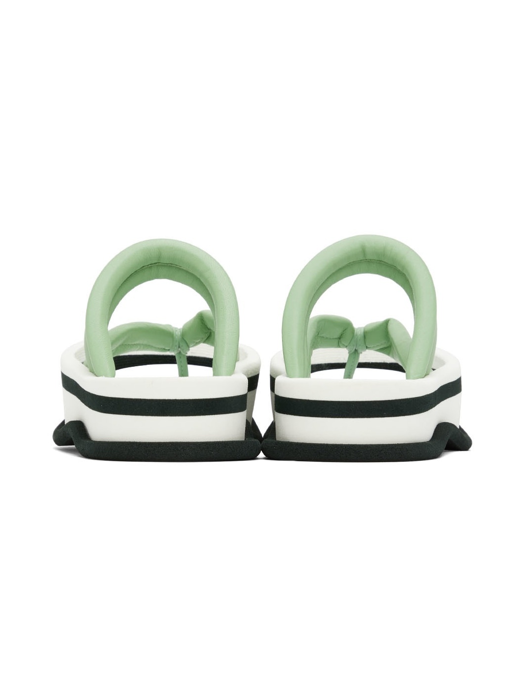 Green & White Leather Flat Sandals - 2
