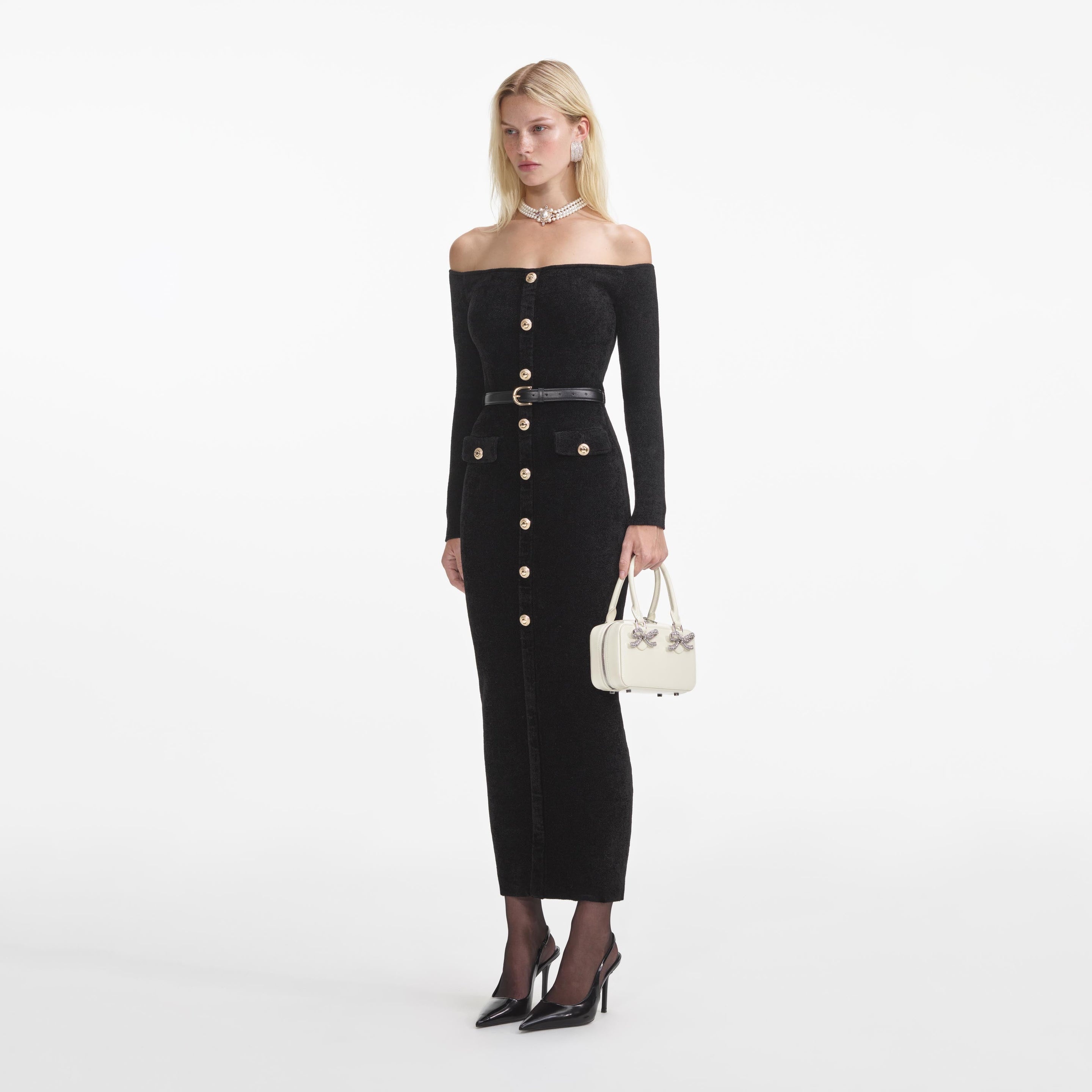 Black Chenille Knit Midi Dress - 2