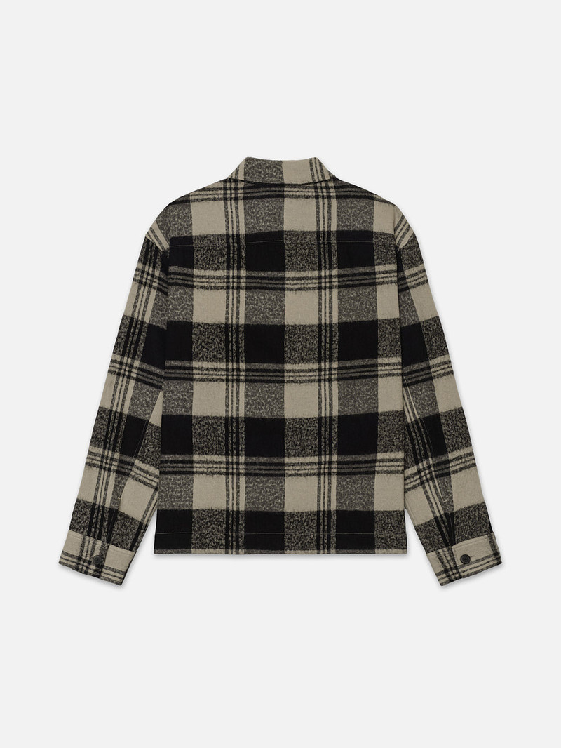FRAME Spring Plaid Zip Shirt Jacket in Smoke Beige/Noir outlook