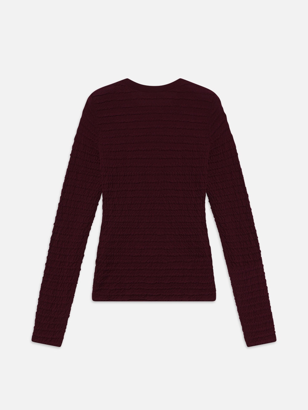 Smocked Long Sleeve Crewneck in Wine - 4