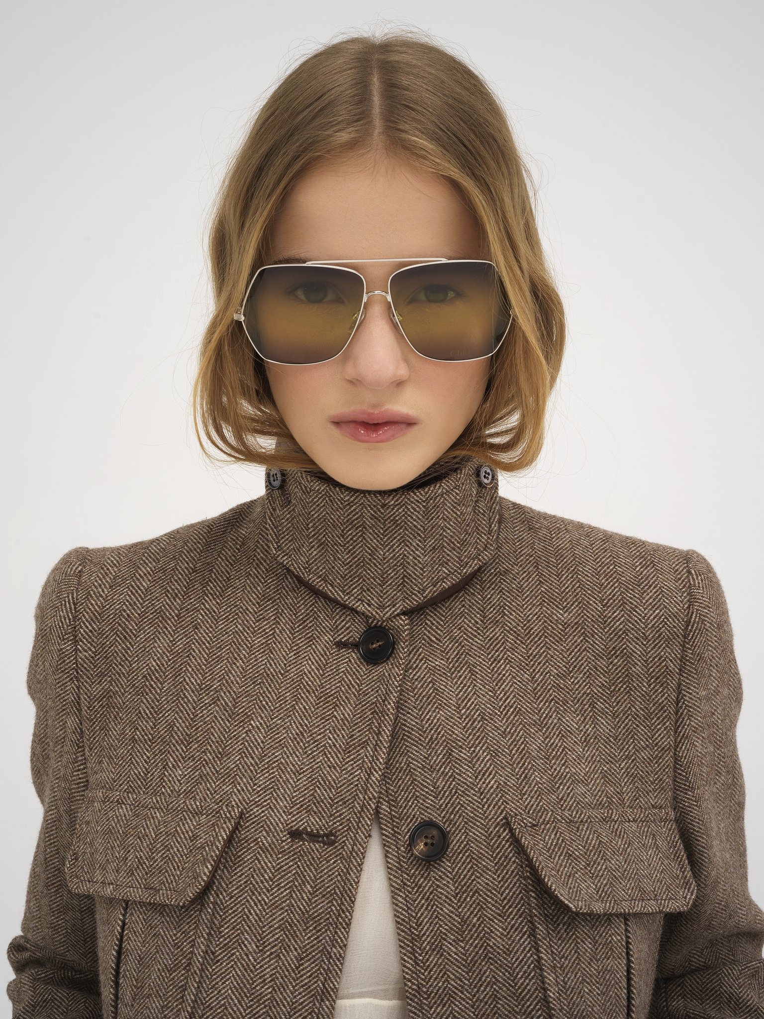 LONG OFFICER JACKET IN HERRINGBONE WOOL - 6