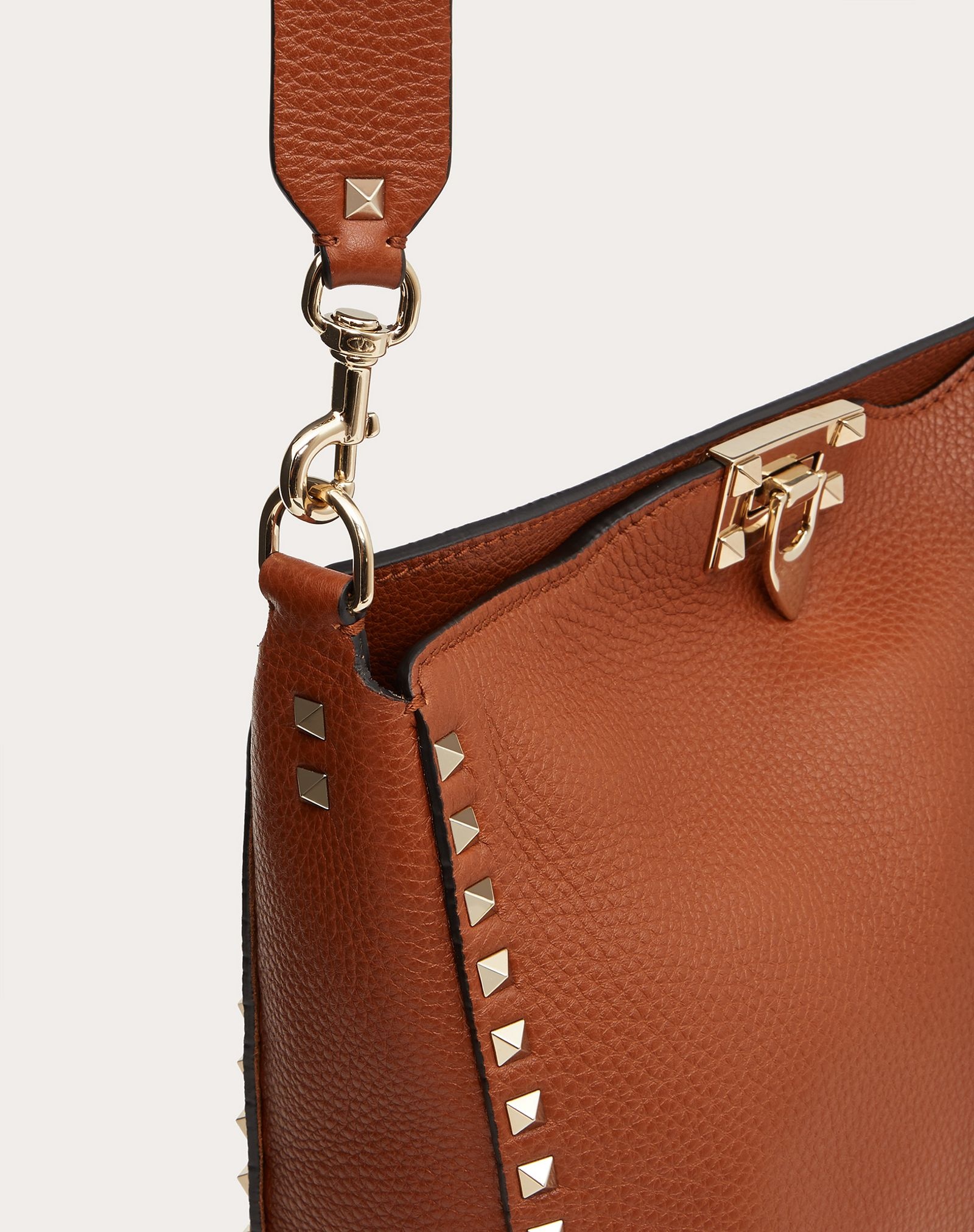 Small Rockstud Grainy Leather Hobo Bag - 5