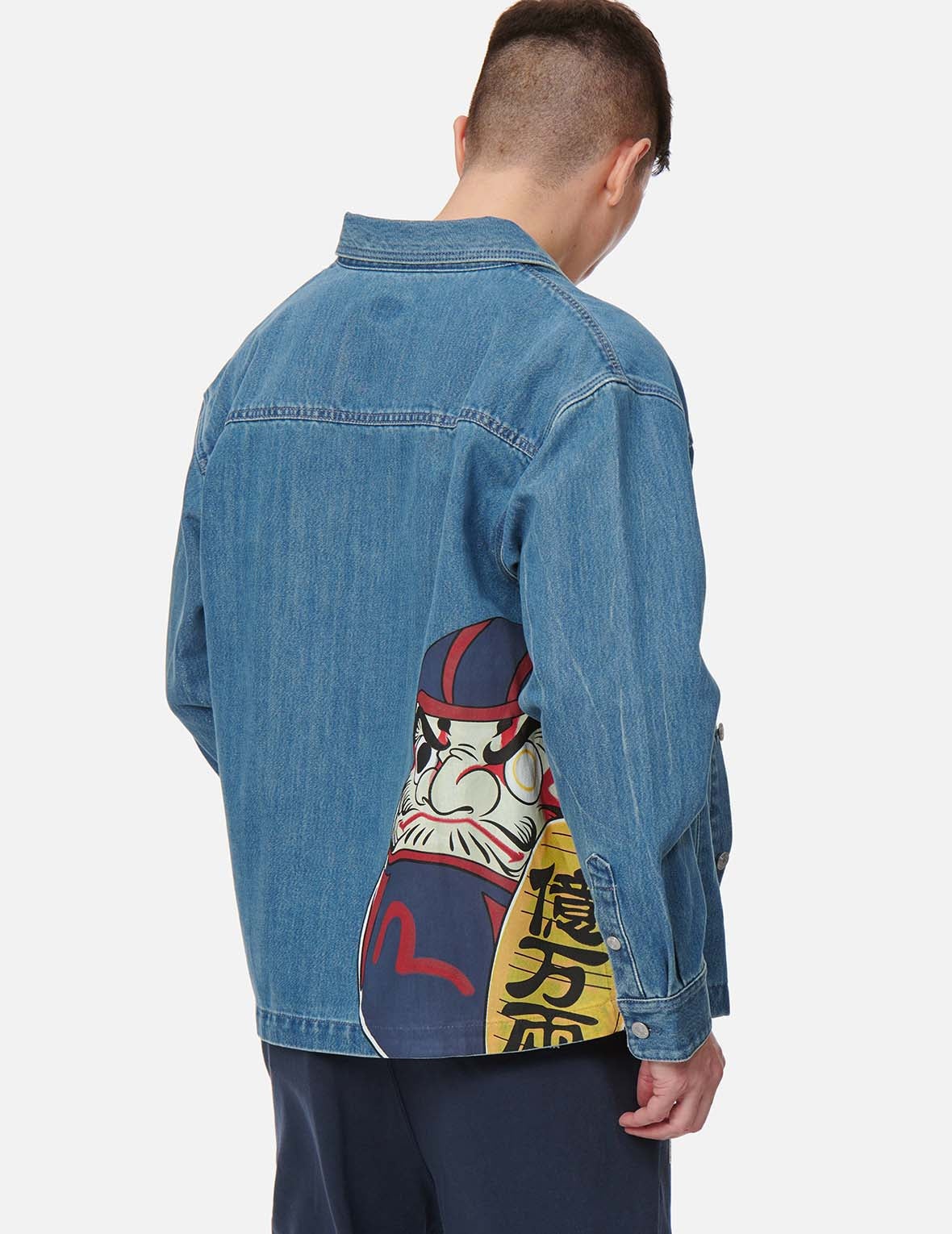 Vintage Daruma Print Denim Shirt Jacket - 8
