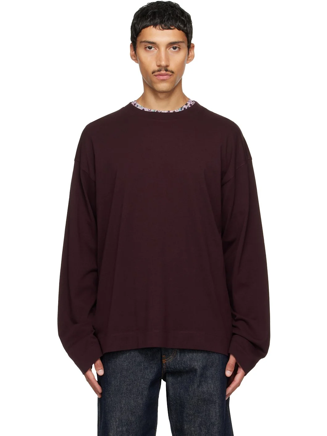 Burgundy Long Sleeve Cotton T-shirt - 1