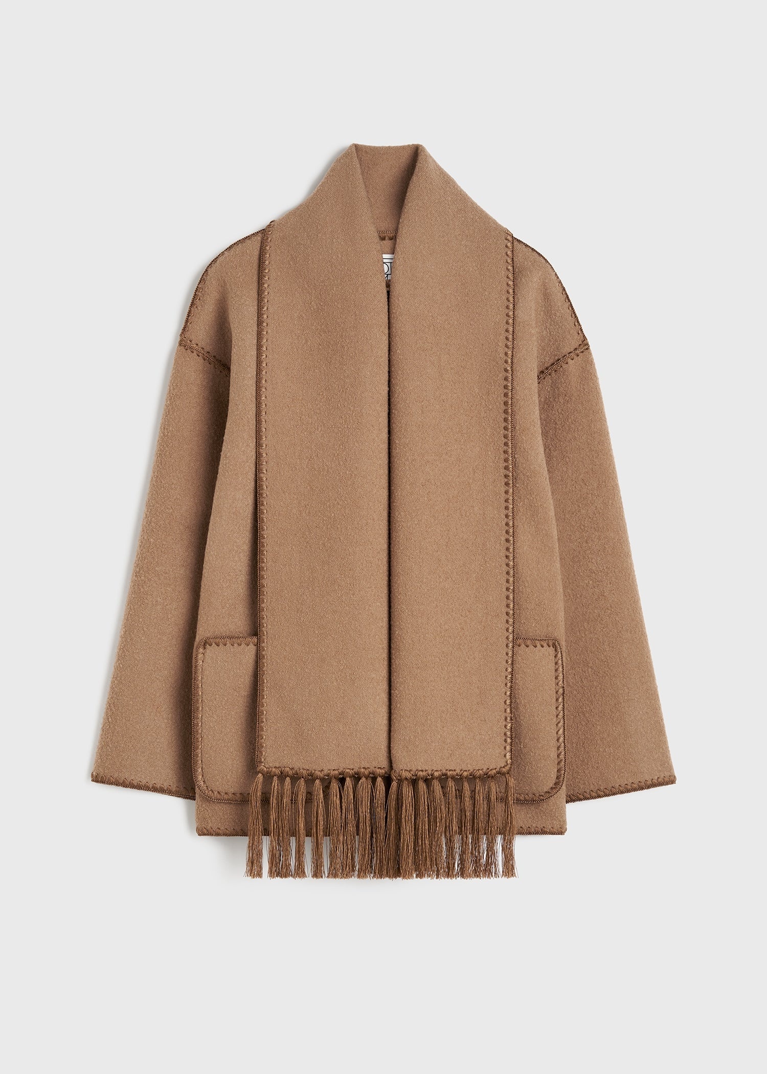 Embroidered scarf jacket camel - 6