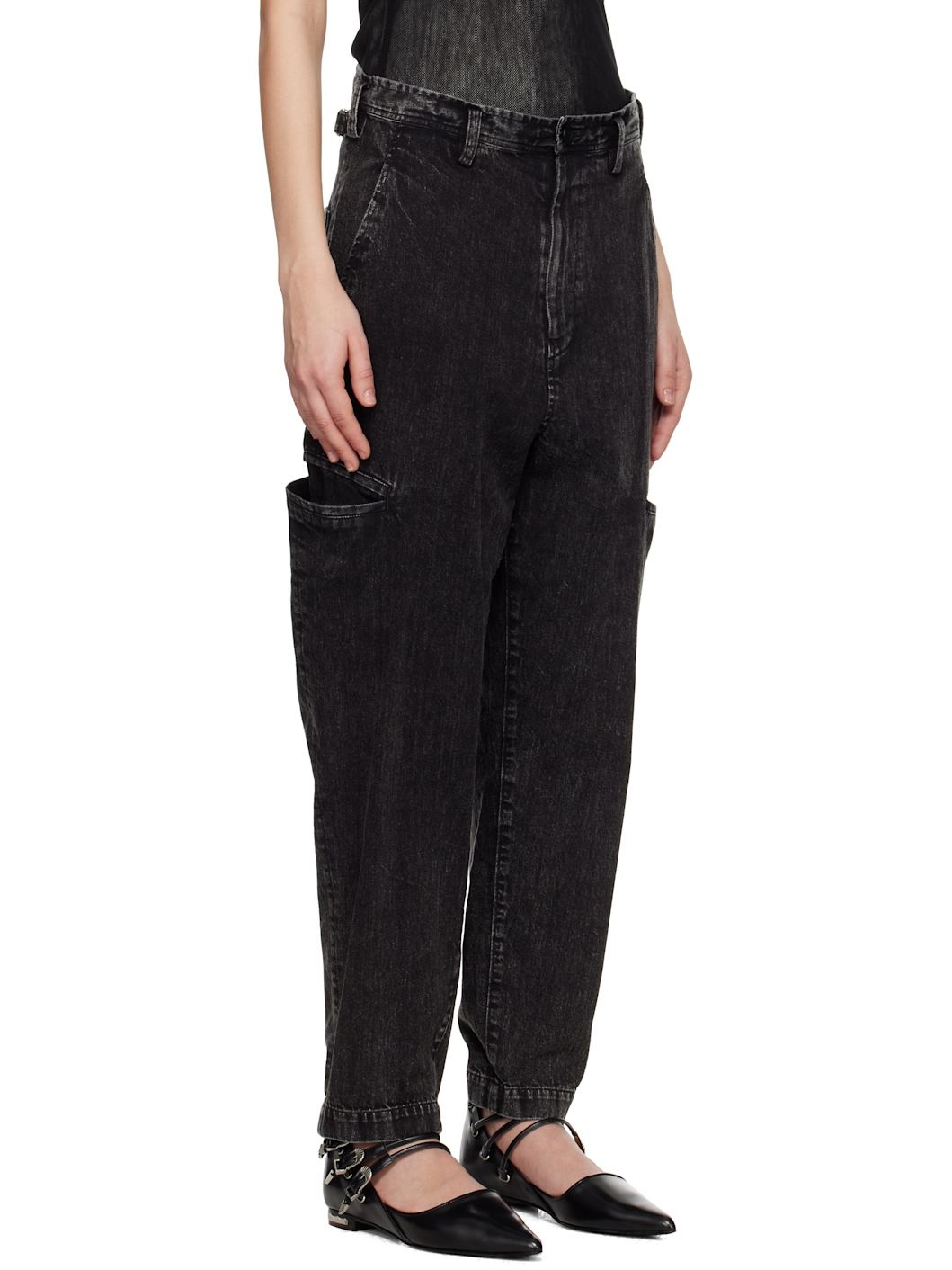 Black 8oz Bleached Denim Tapered Jeans - 2
