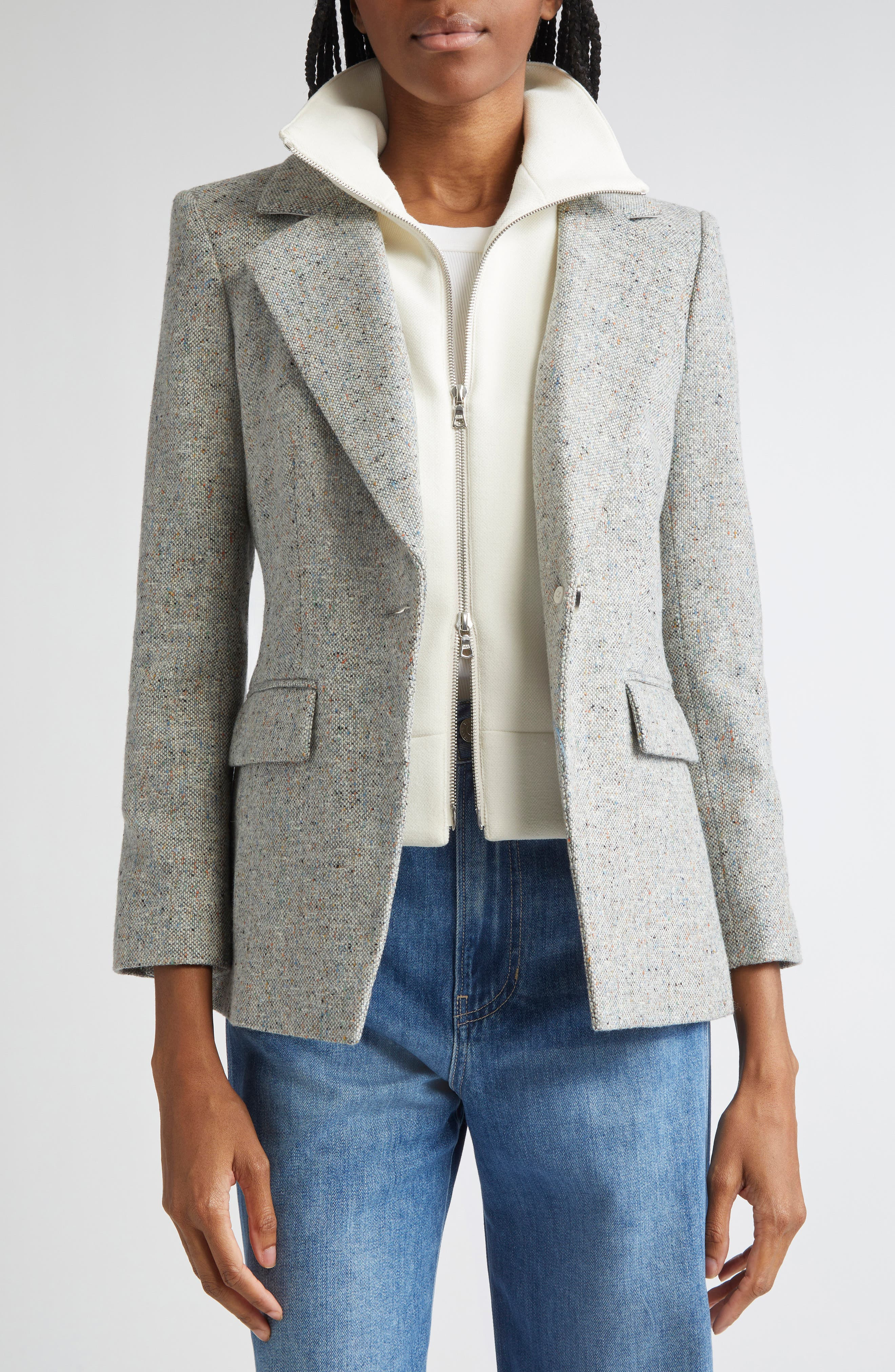 Veronica Beard Healy Donegal Tweed Dickey Jacket in Antique Blue Melange at Nordstrom - 4