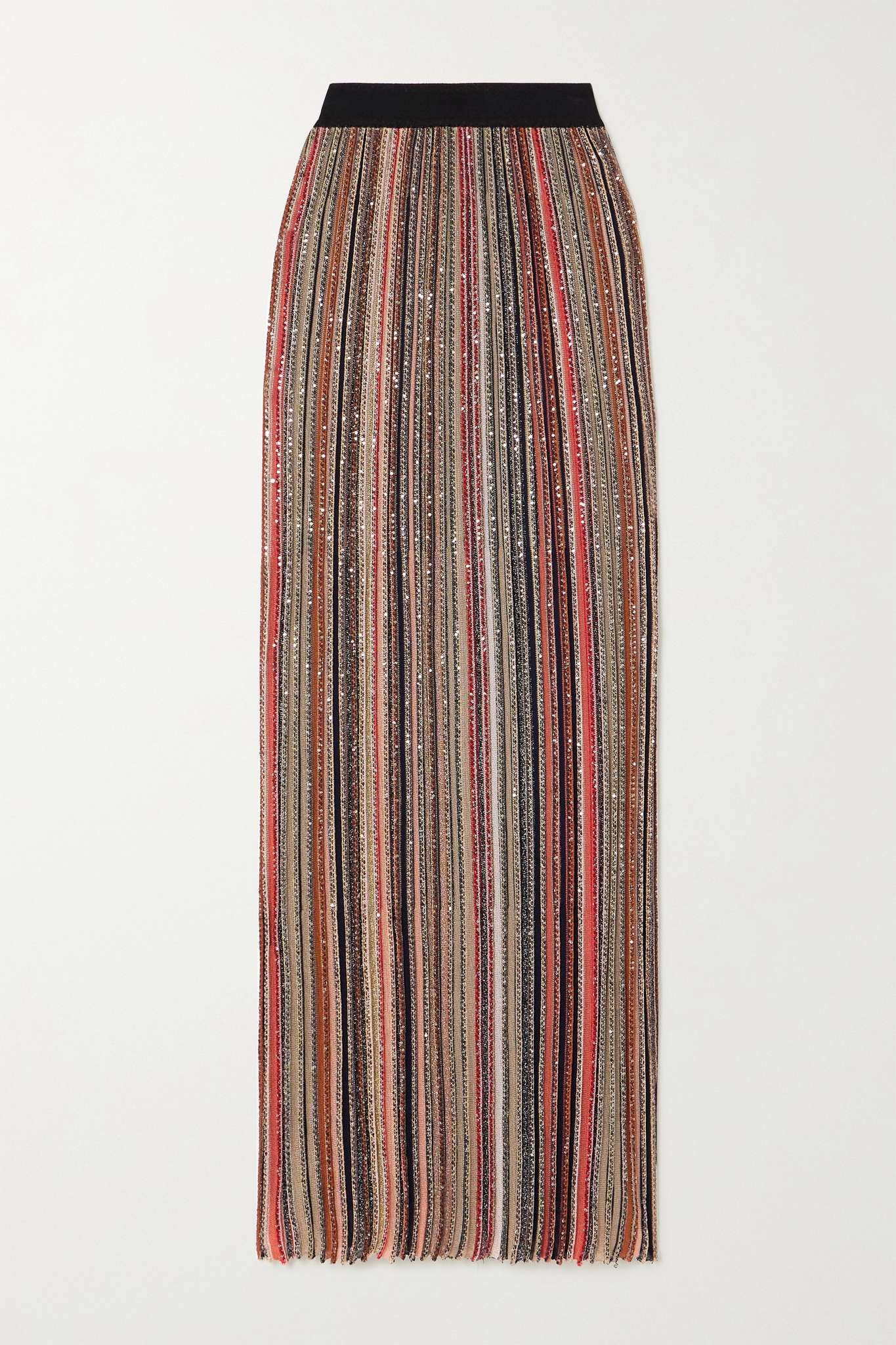 Sequin-embellished striped crochet-knit maxi skirt - 1