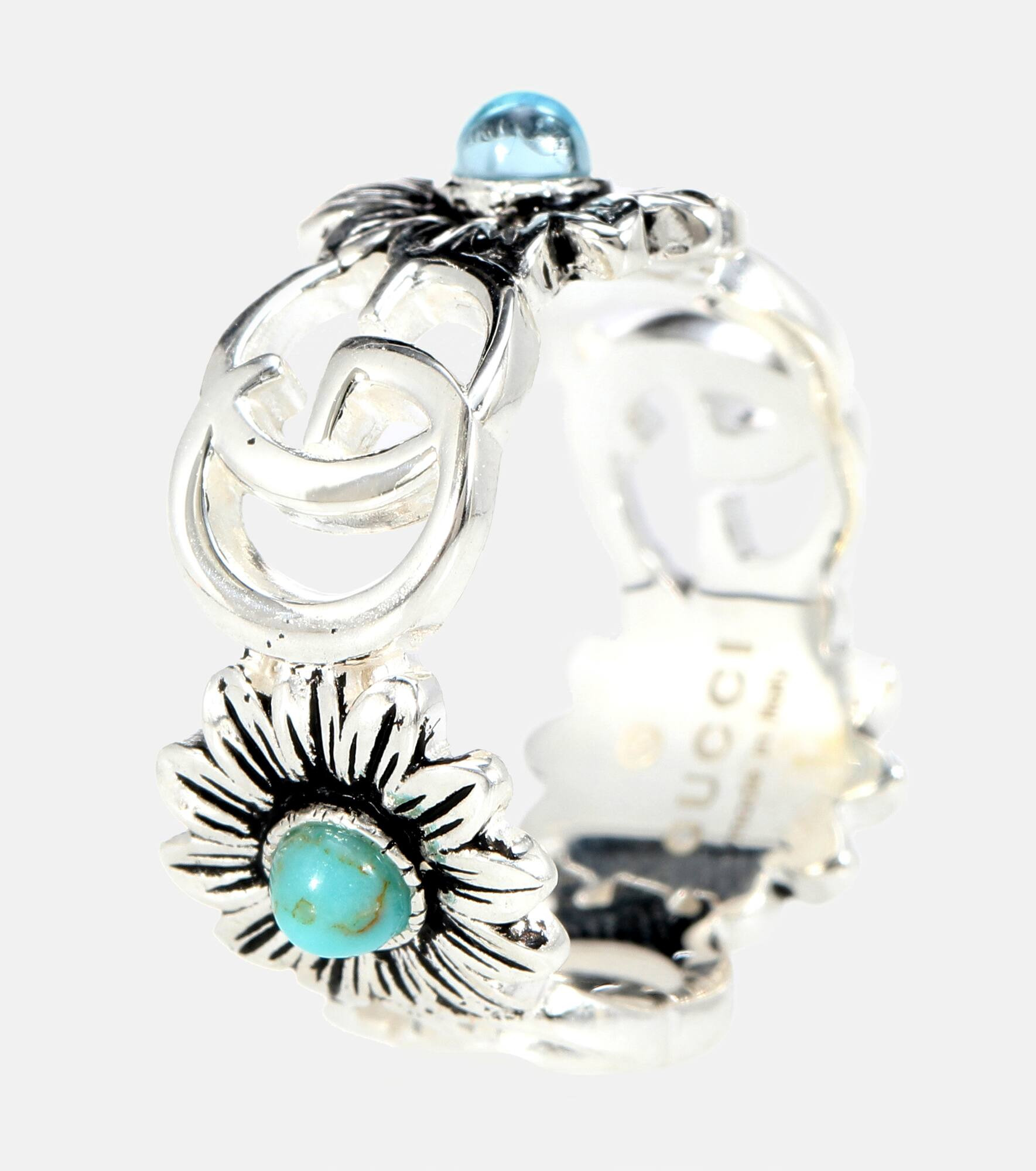 Double G flower sterling silver ring with topaz and mother of pearl - 5