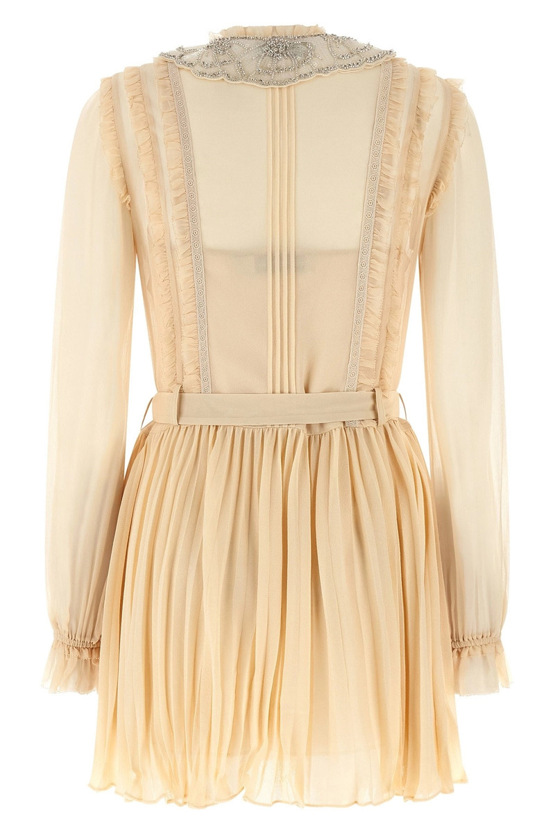 self-portrait 'Tan Pleated Georgette Mini' dress outlook