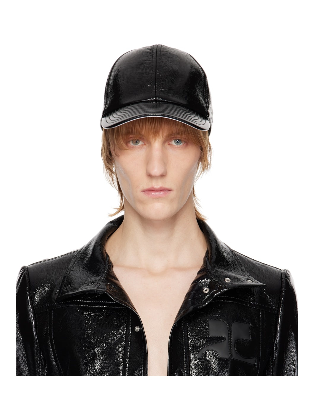 Black Faux-Leather Logo Cap - 1