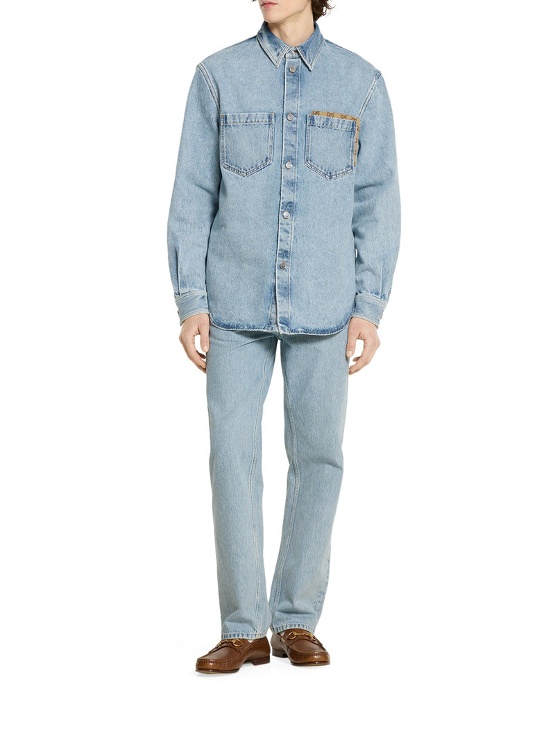 Gucci Men Délavé Denim Trousers With Gg Insert - 2