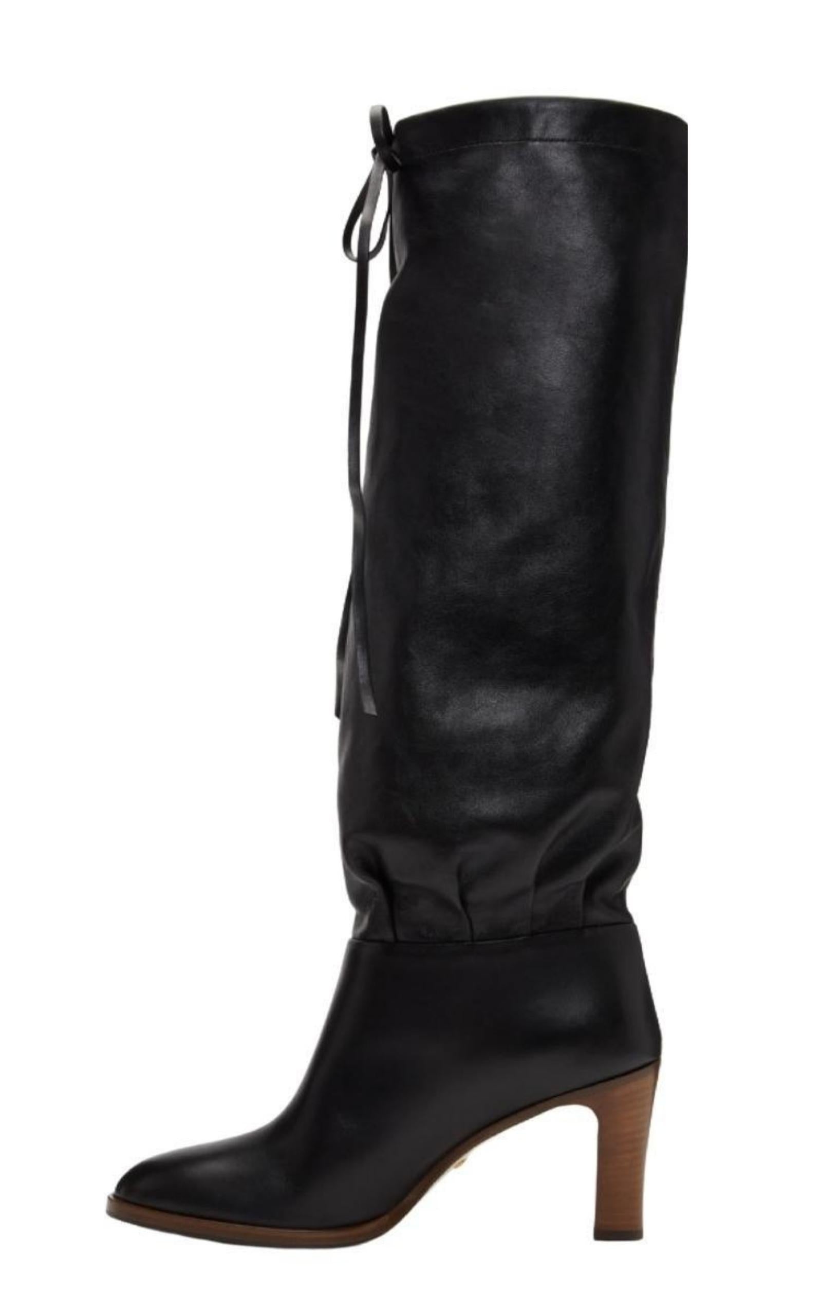Black Leather Mid-heel Boot - 3