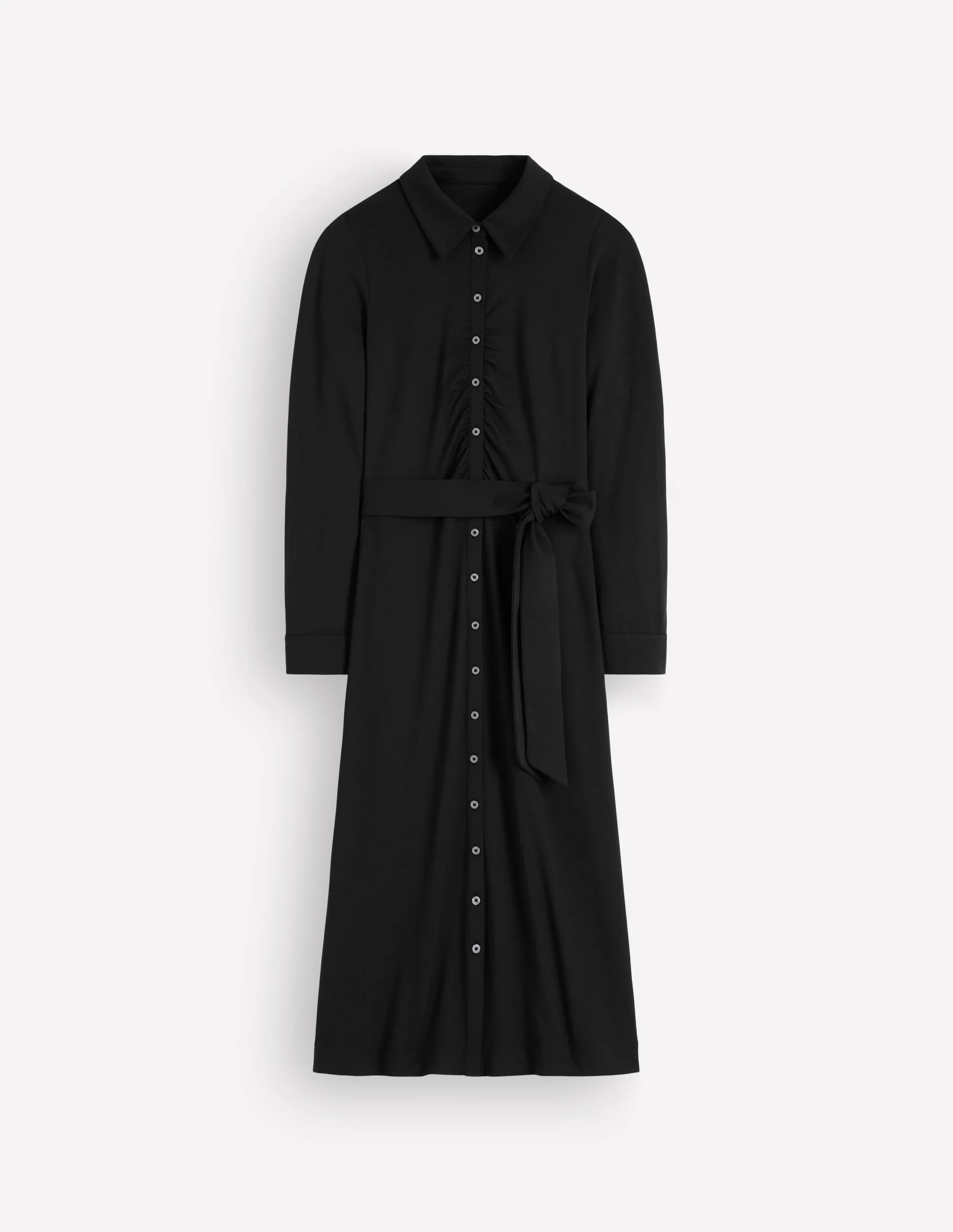 Ruched Jersey Shirt Dress-Black - 1