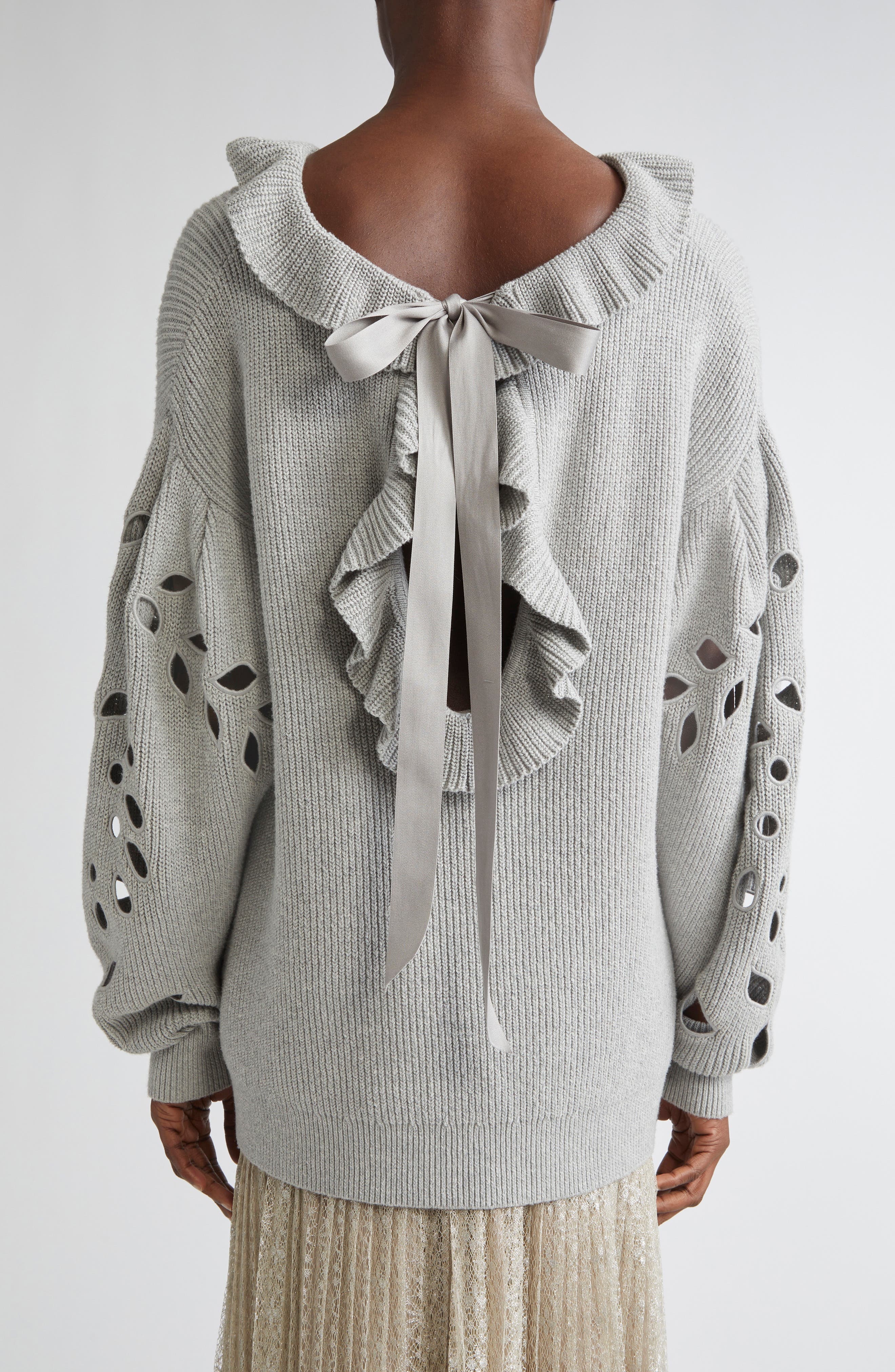 Ulla Johnson Francia Cutout Sweater in Grey Melange at Nordstrom - 3