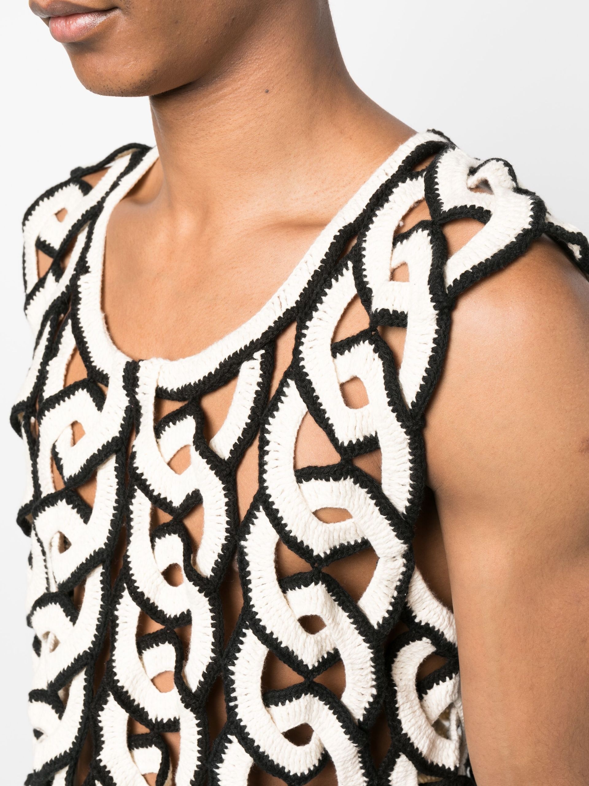 Black Sleeveless Crochet Vest - 5