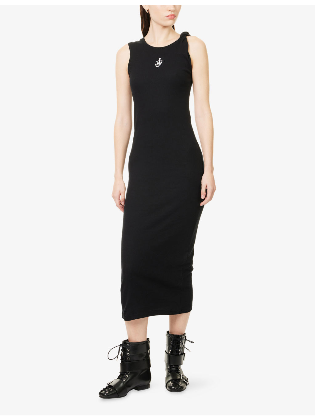 Anchor Embroidery Twisted-Strap Cotton-Jersey Midi Dress - 2