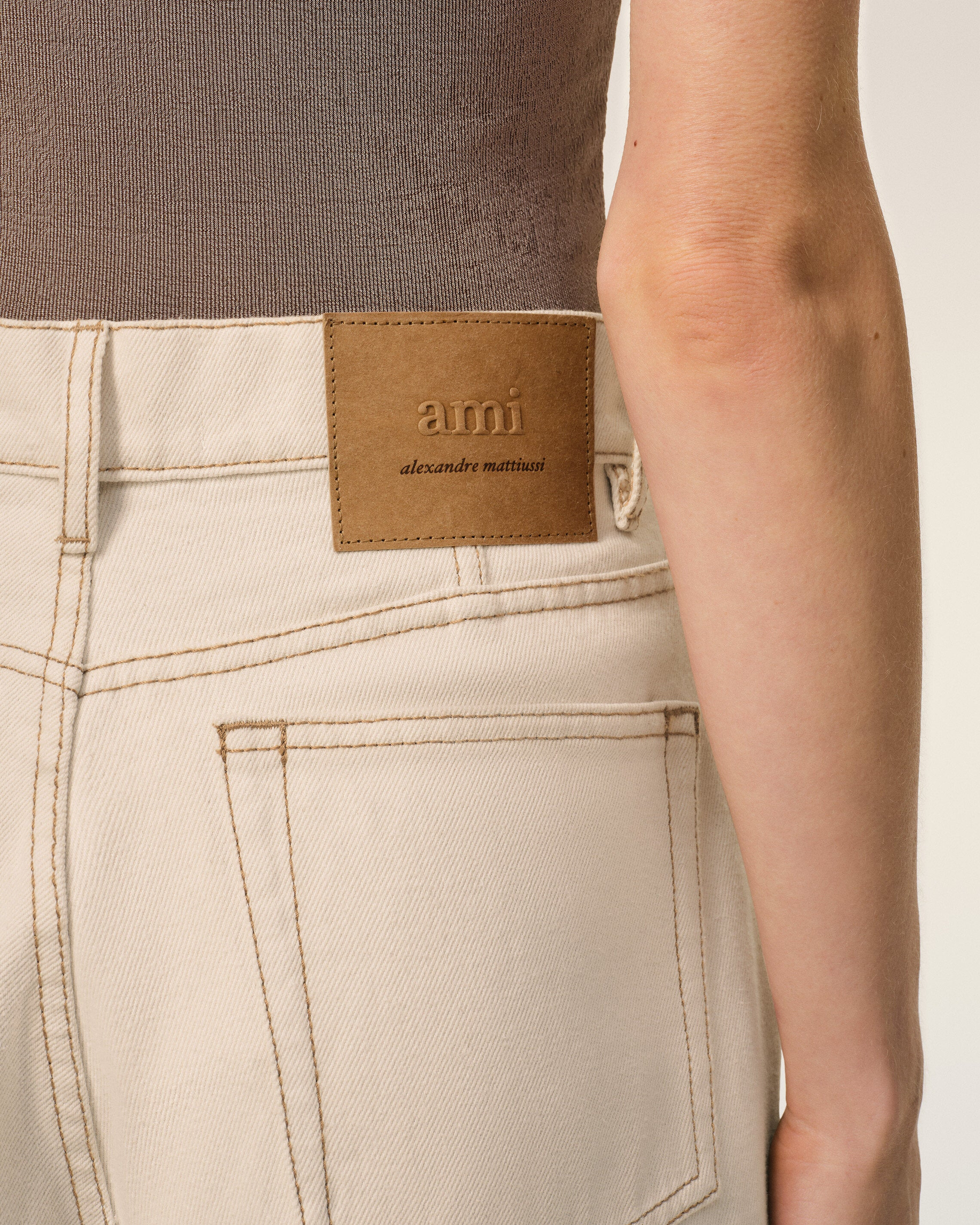 BEIGE COTTON WIDE FIT JEANS - 5
