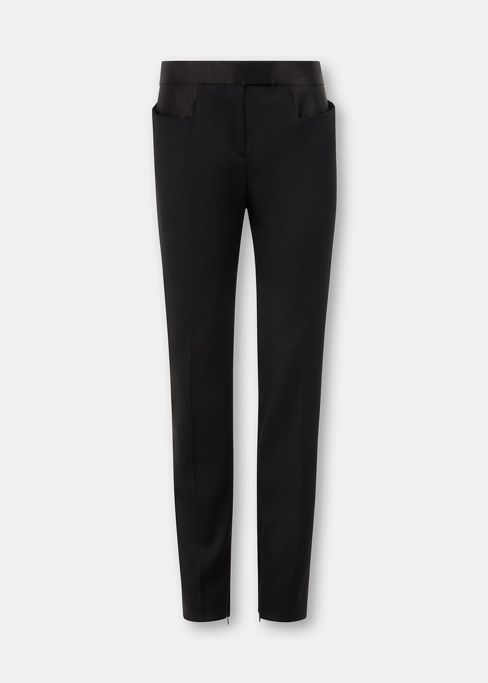 Black Wool Barathea Tuxedo Pants - 1