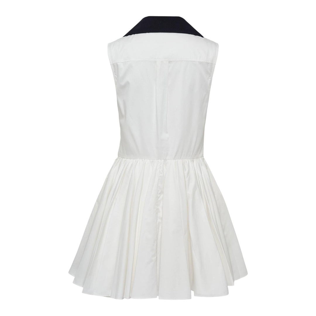 White Cotton Contrast Collar Dress - 2
