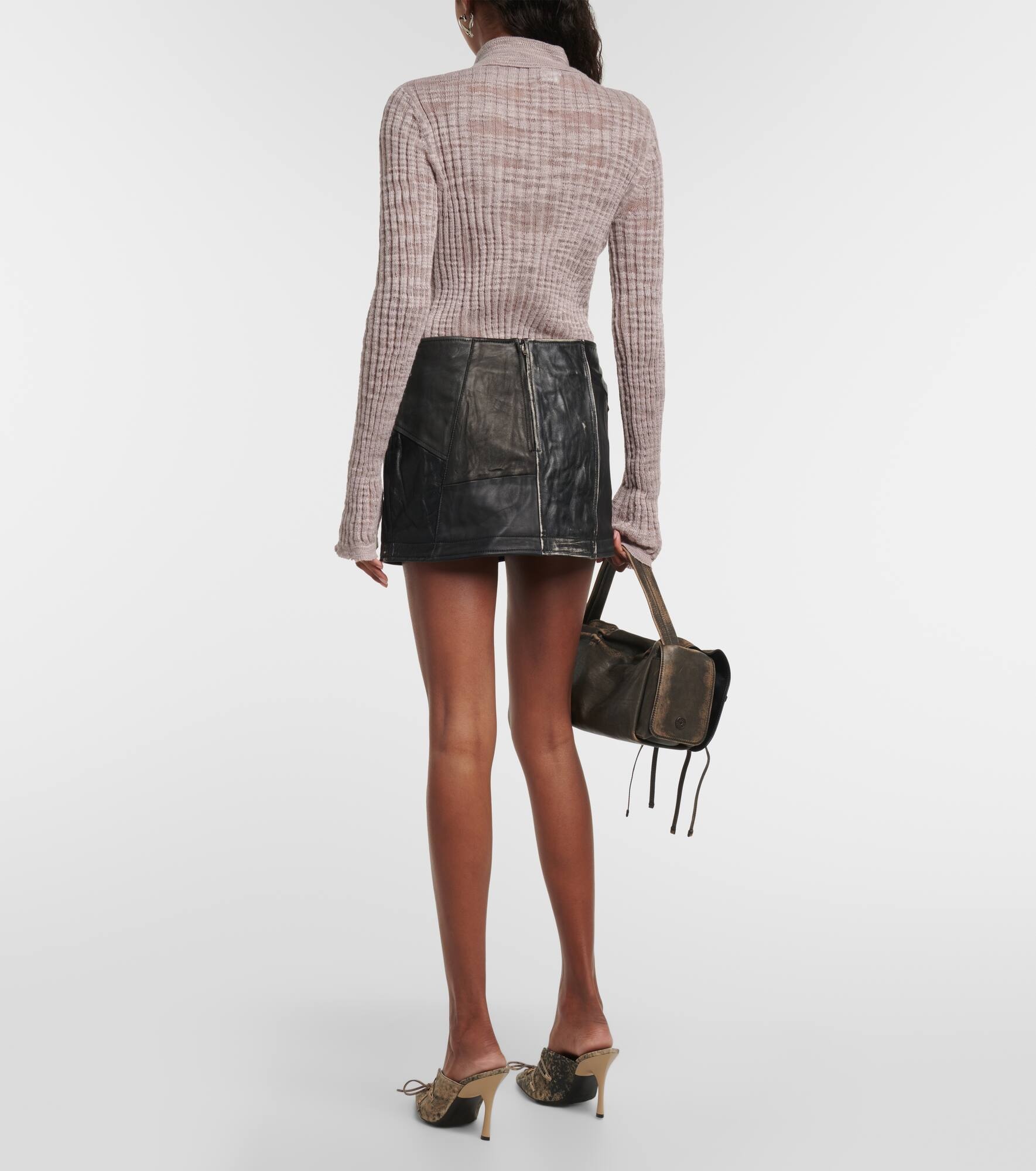 Paneled leather miniskirt - 3