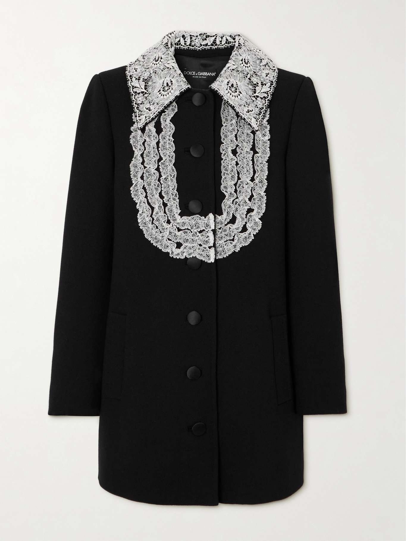 Lace-trimmed wool-blend crepe coat - 1