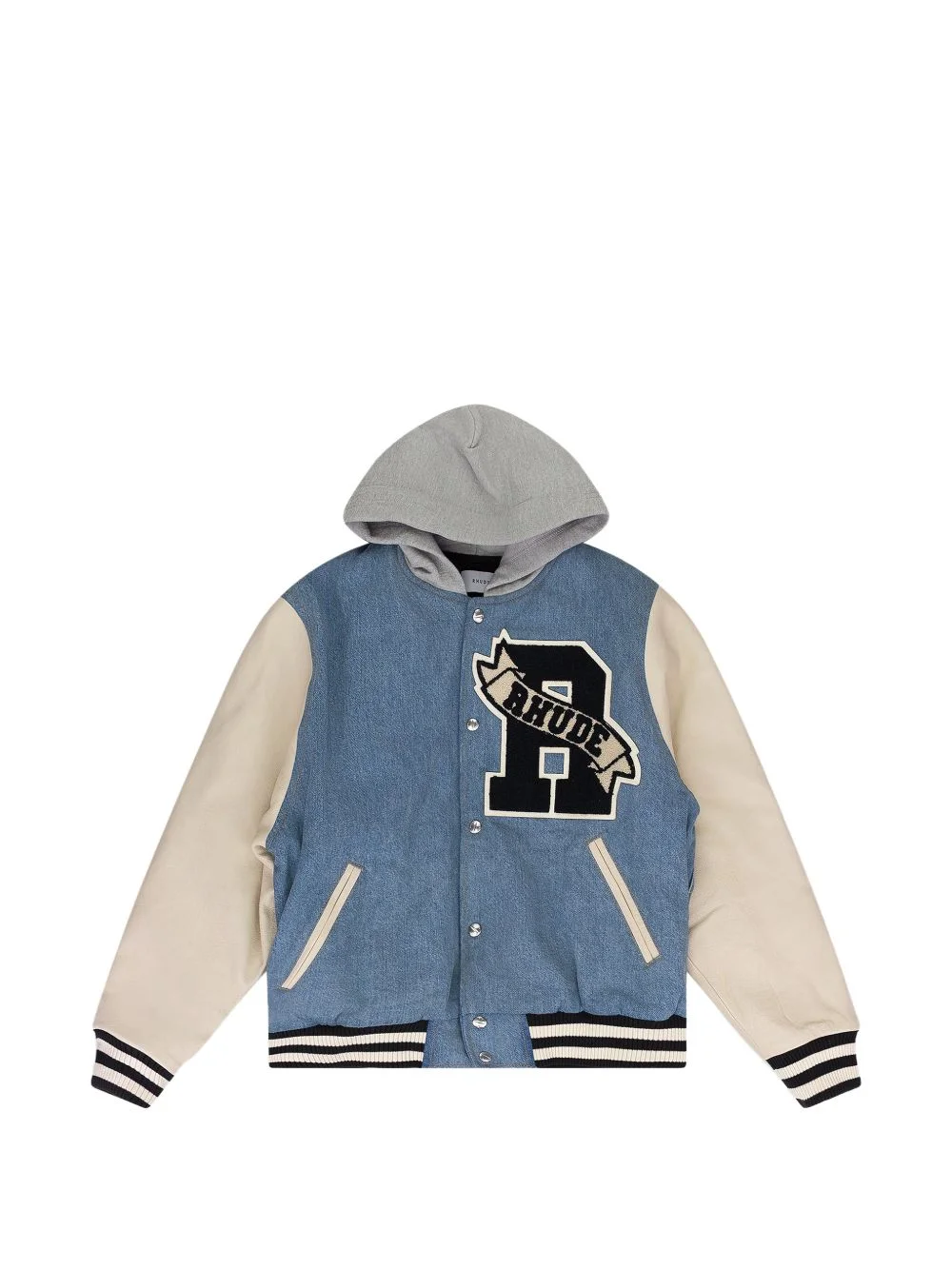 hooded appliqué varsity jacket - 1