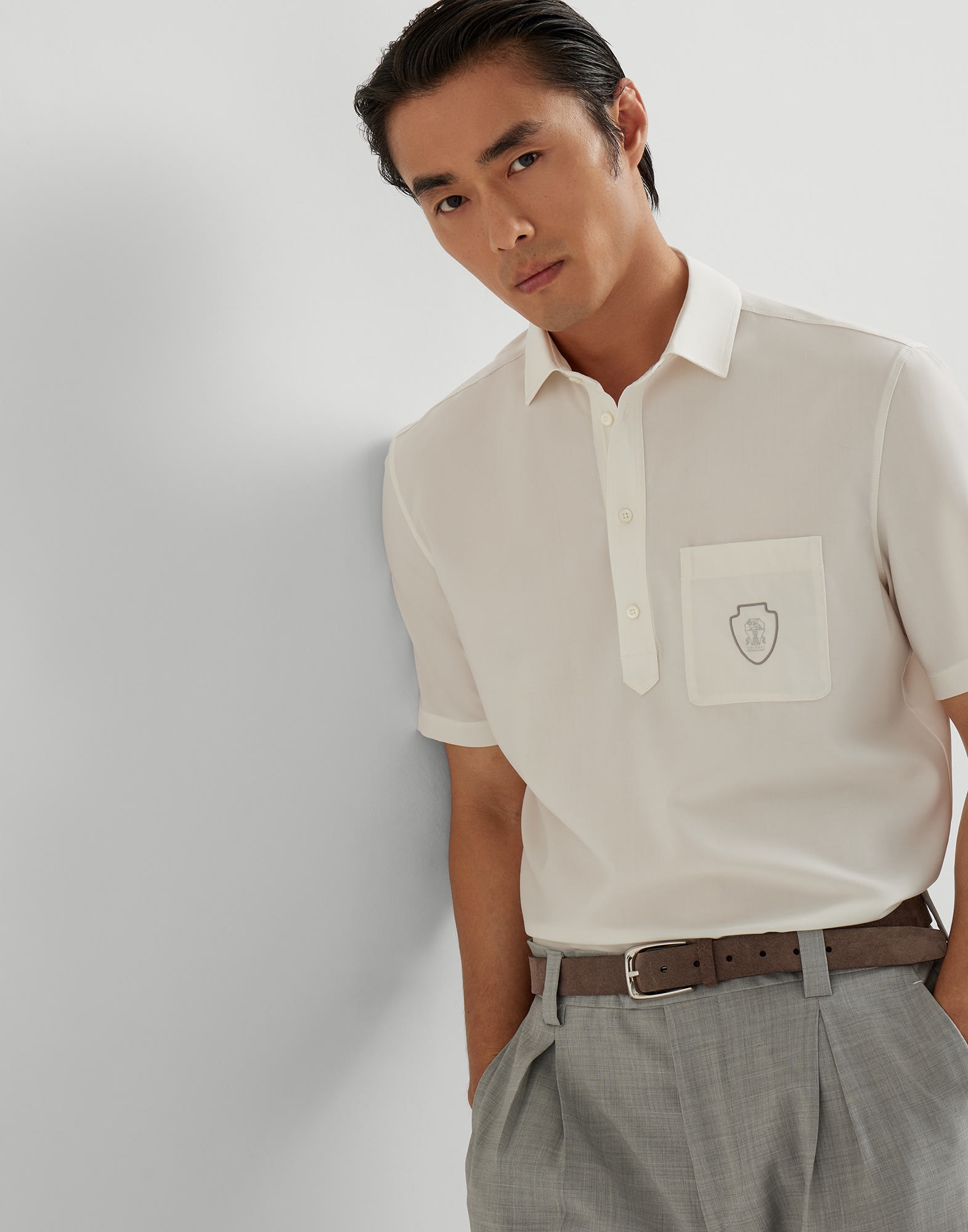 Lightweight virgin wool polo shirt with chest pocket and logo - 4
