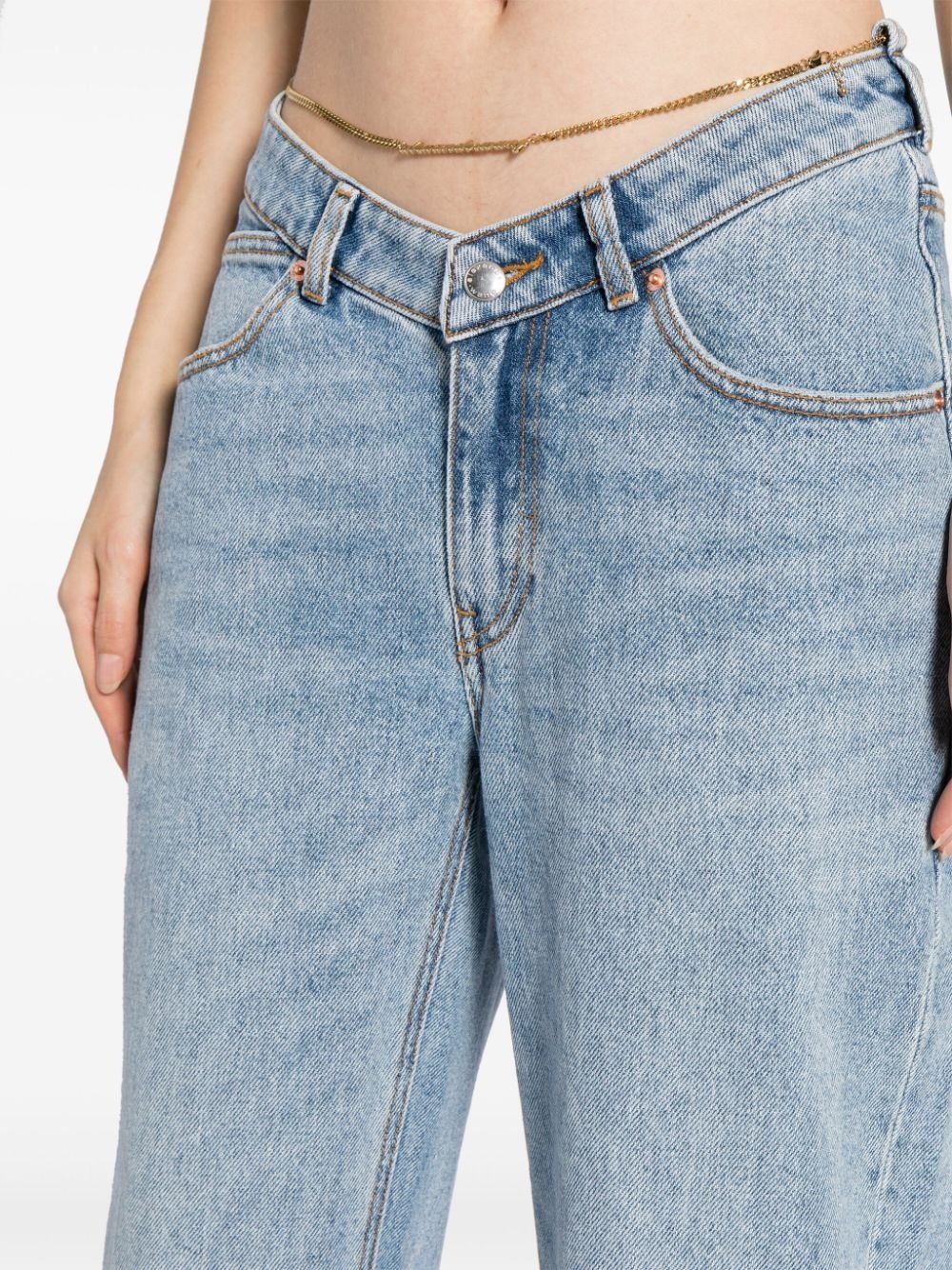 cable-chain link cotton straight jeans - 5