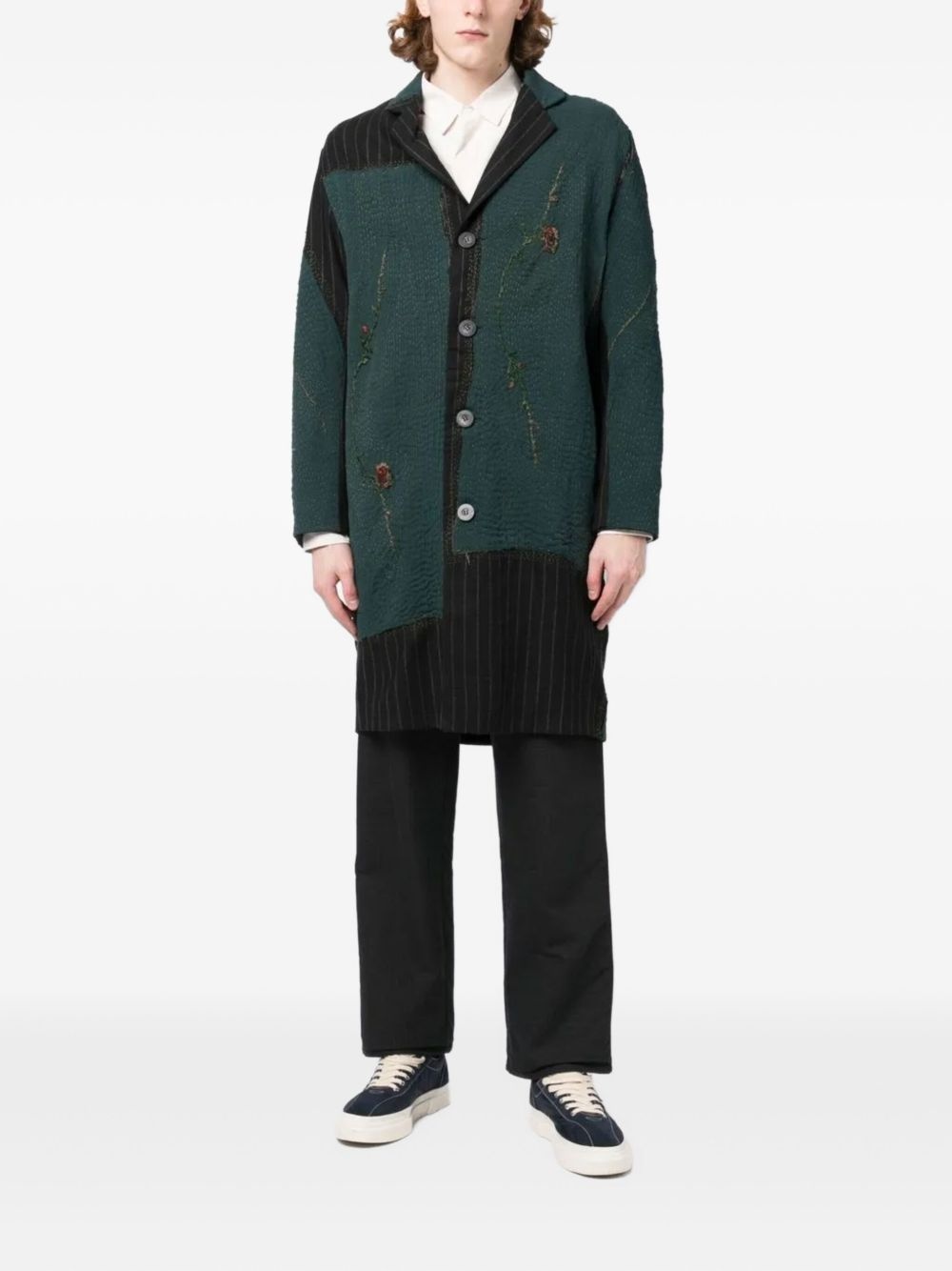 patchwork button-up coat - 2