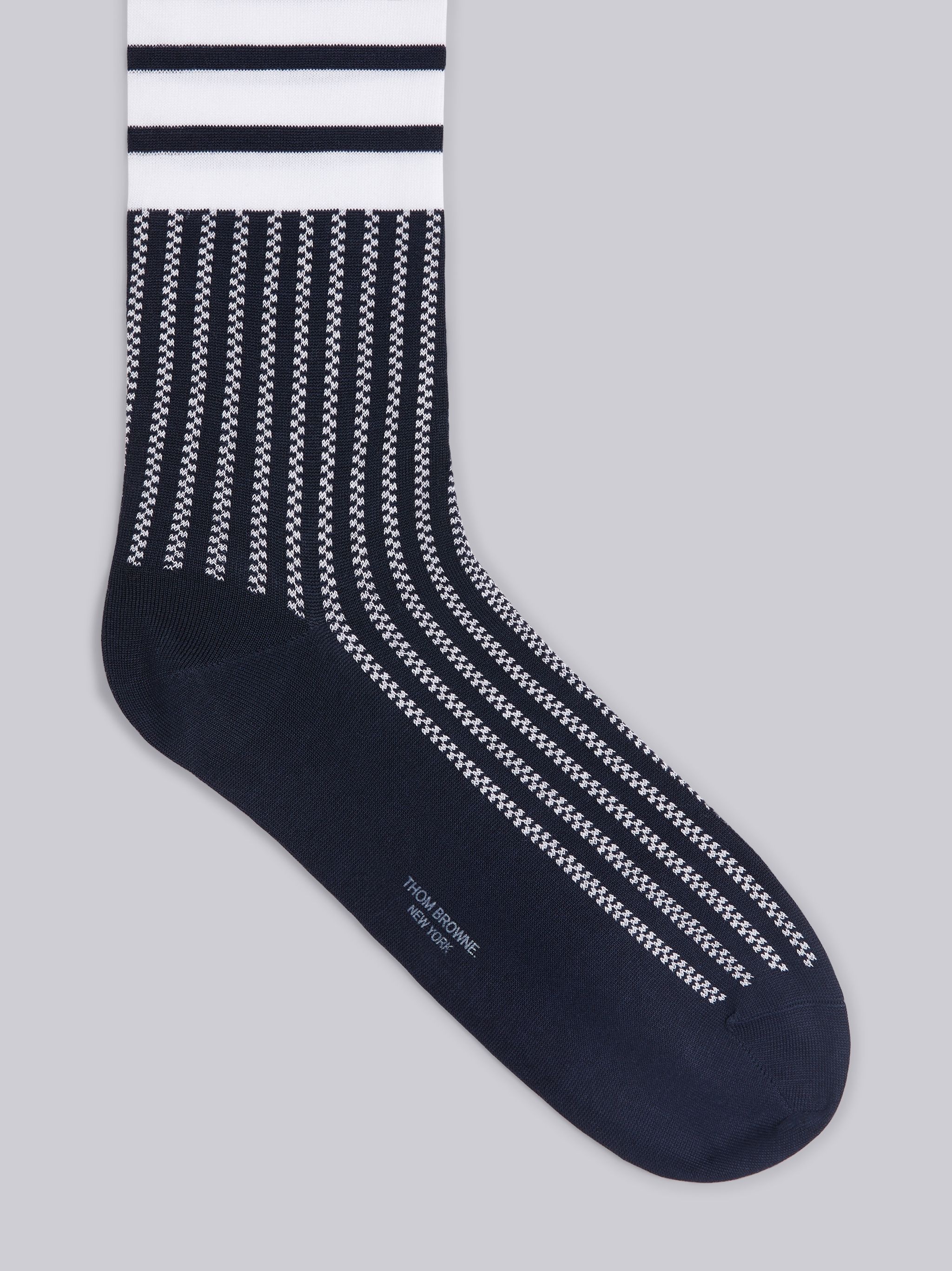 Navy Cotton Seersucker Mid-Calf Socks - 2