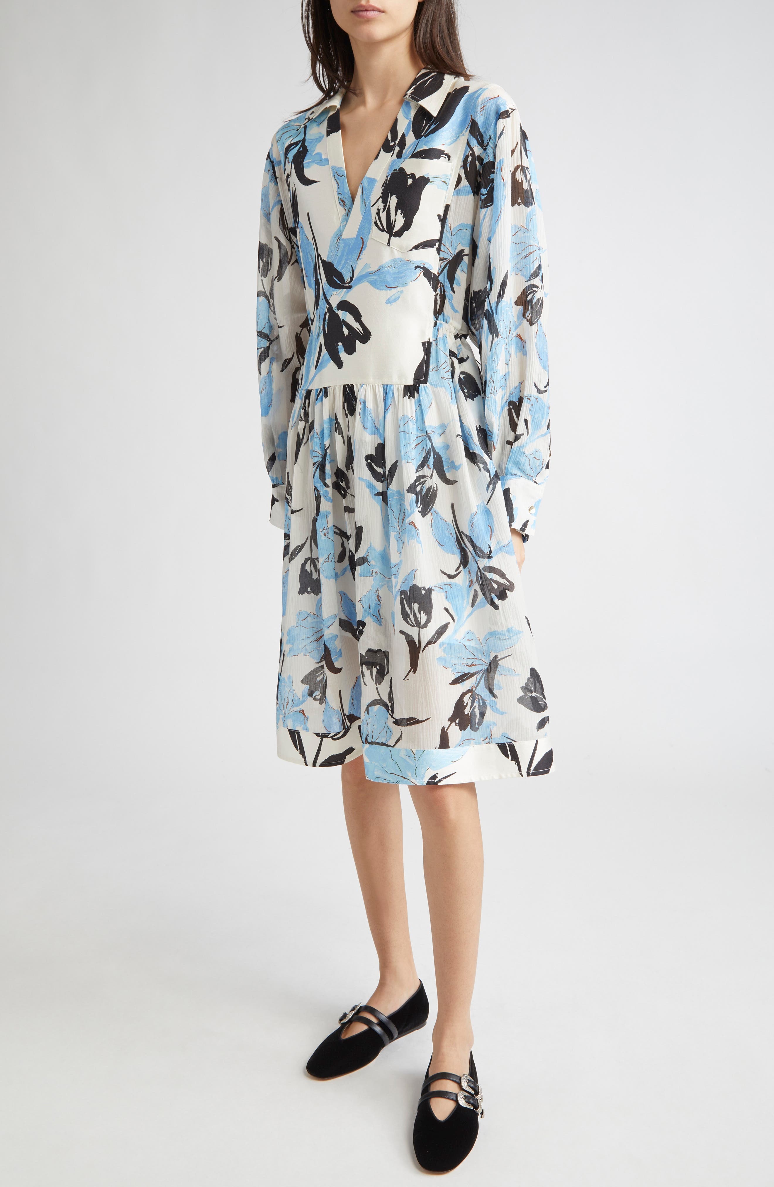3.1 Phillip Lim Joyful Tulips Long Sleeve Silk Blend Shirtdress in Ivory Multi at Nordstrom - 5