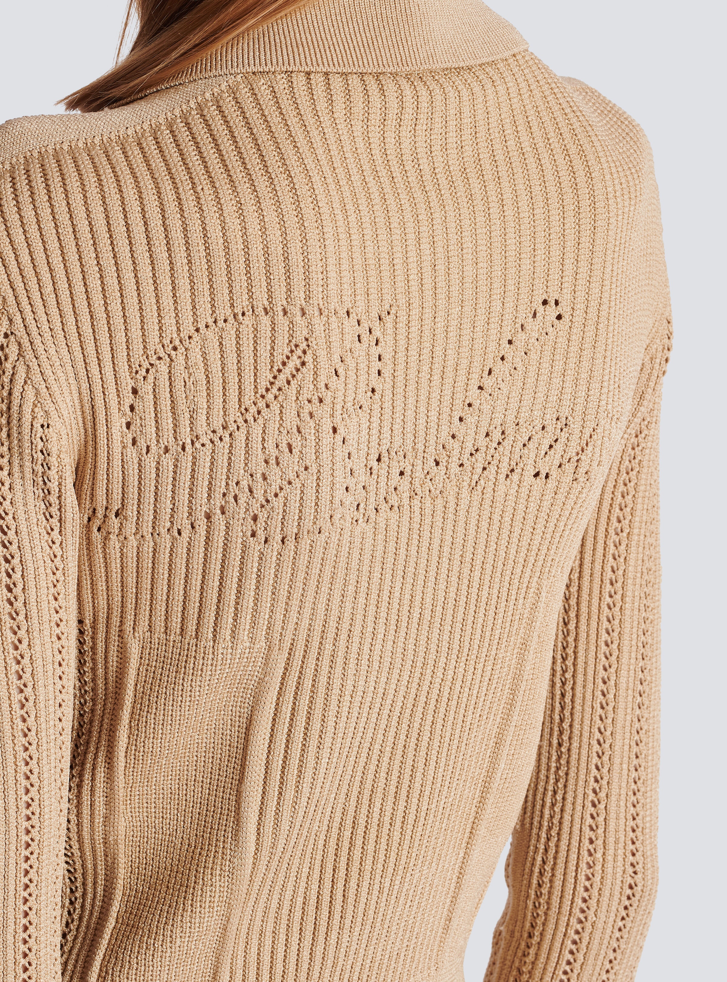 Cropped ribbed knit cardigan with openwork details - 8