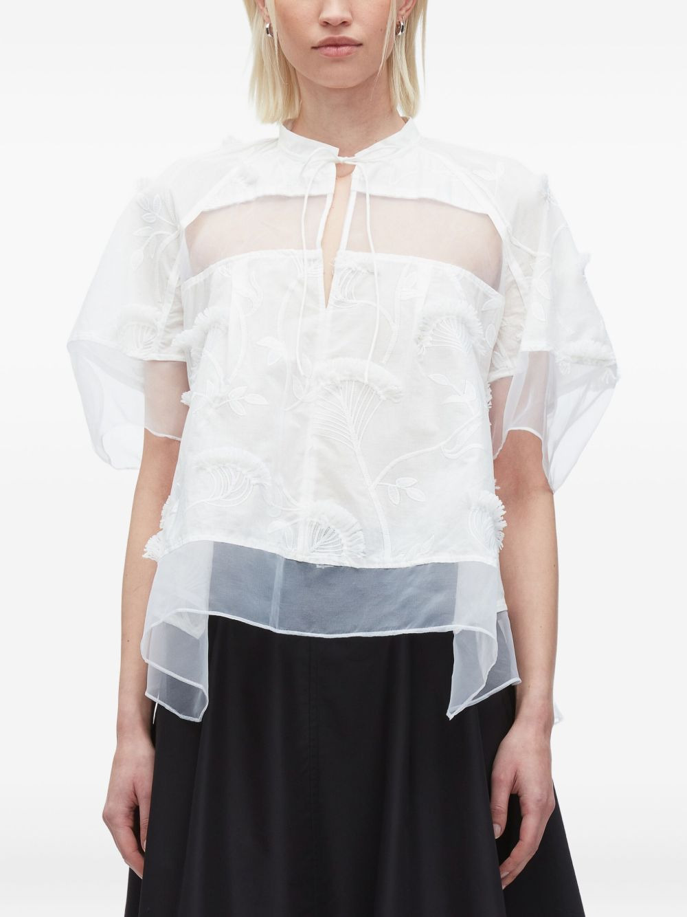 floral-embroidered layered blouse - 3