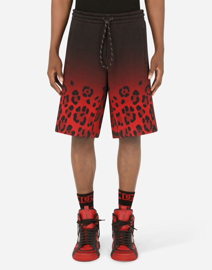 Jersey jogging shorts with leopard print - 1