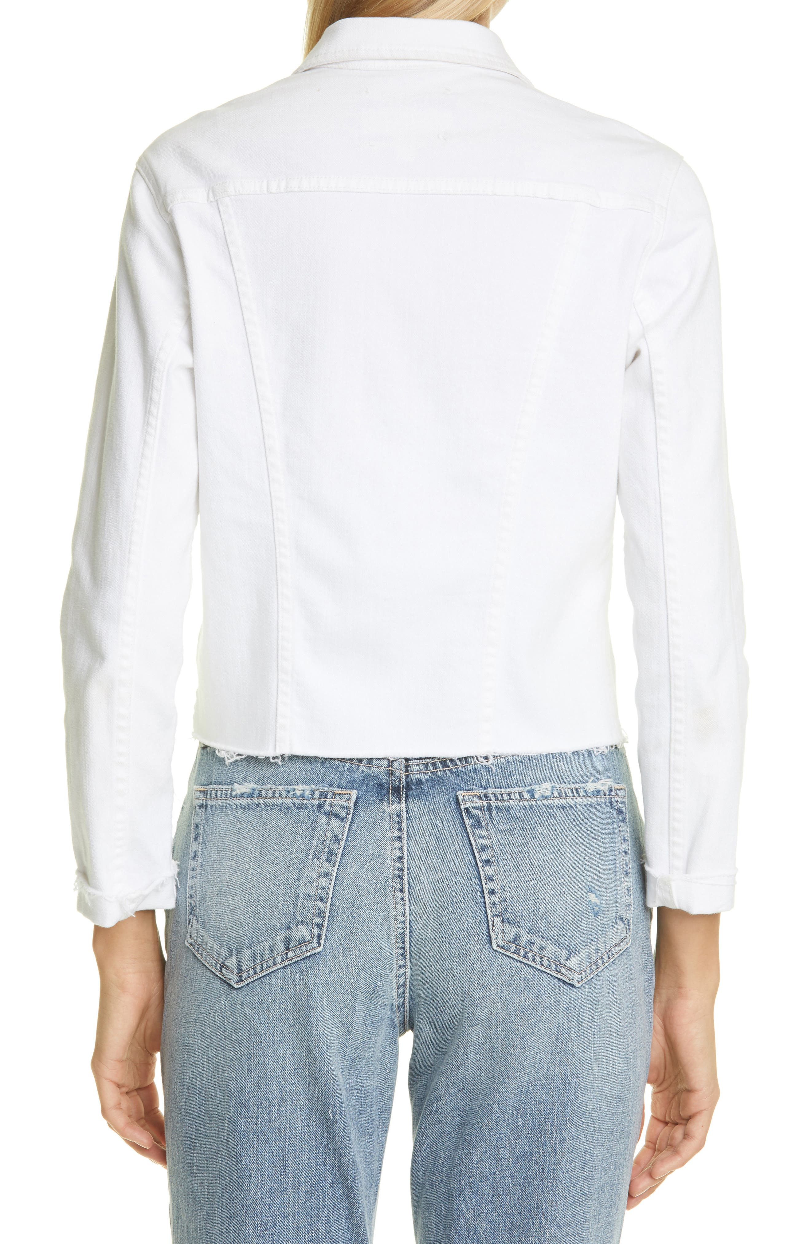 L'AGENCE Janelle Raw Cut Slim Denim Jacket in Blanc at Nordstrom - 2