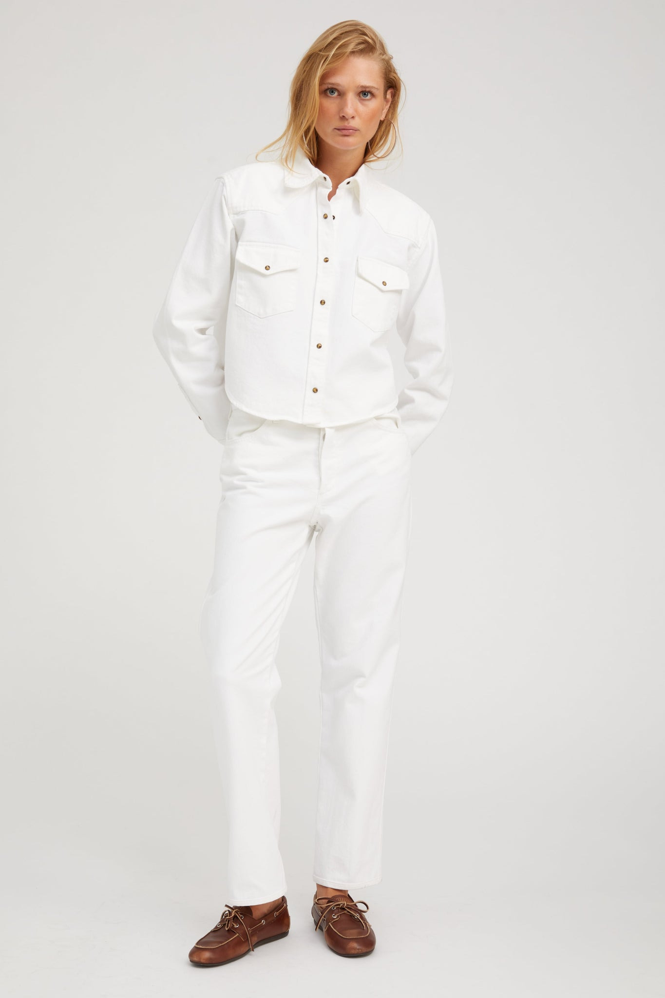 SOPHIA DENIM CROPPED WESTERN BUTTON DOWN - 3