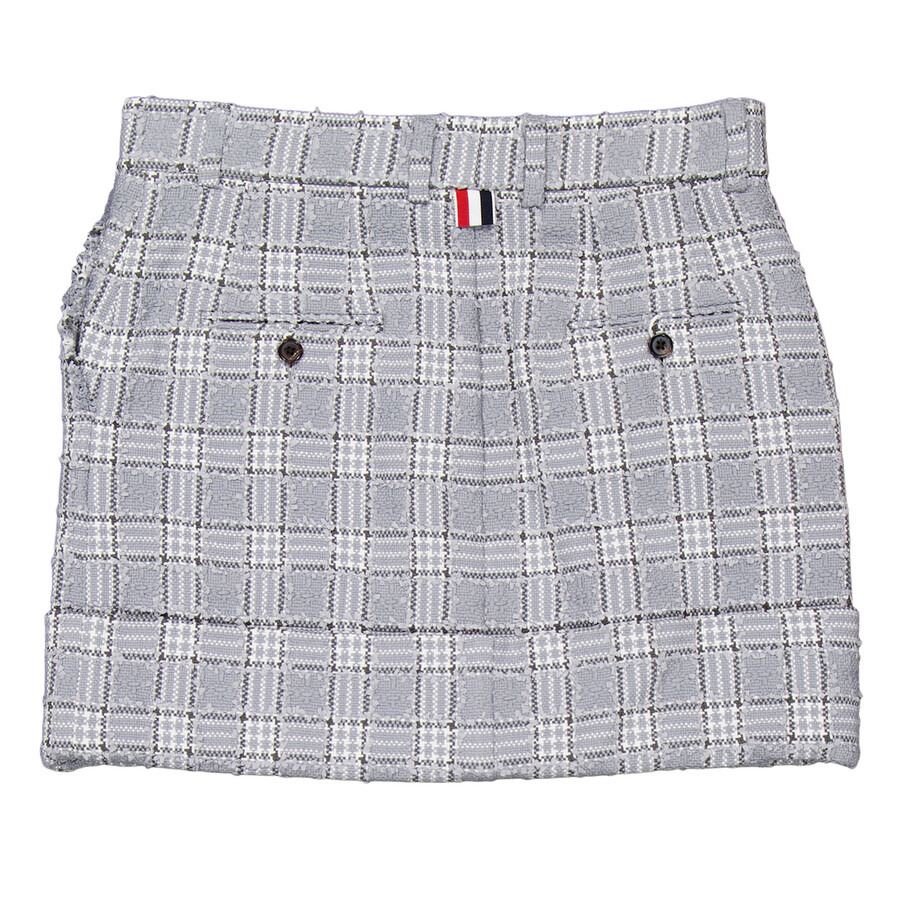 Thom Browne Ladies Med Grey Plaid-Check Print Mini Skirt - 2