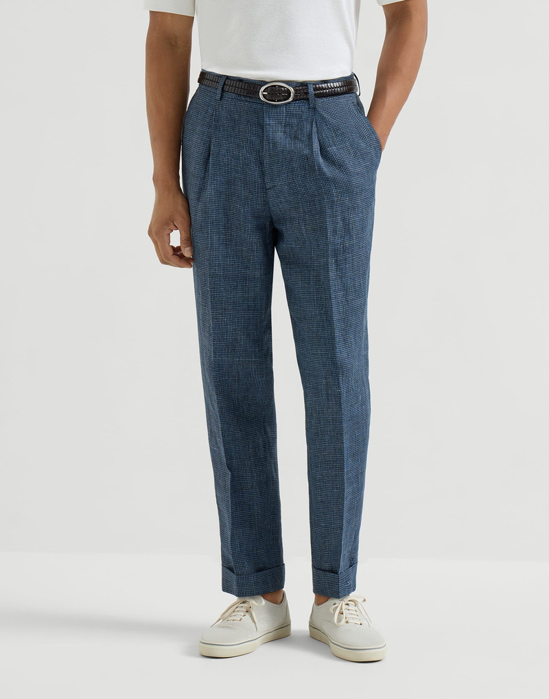 Linen houndstooth trousers with pleat 2