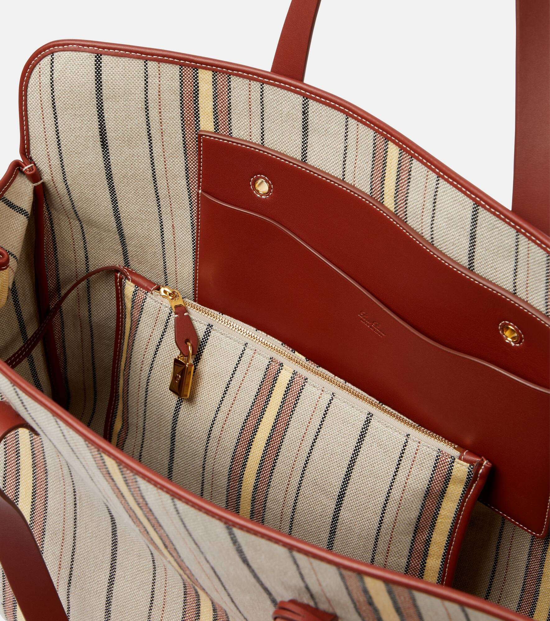 Laguna striped leather-trimmed tote bag - 3