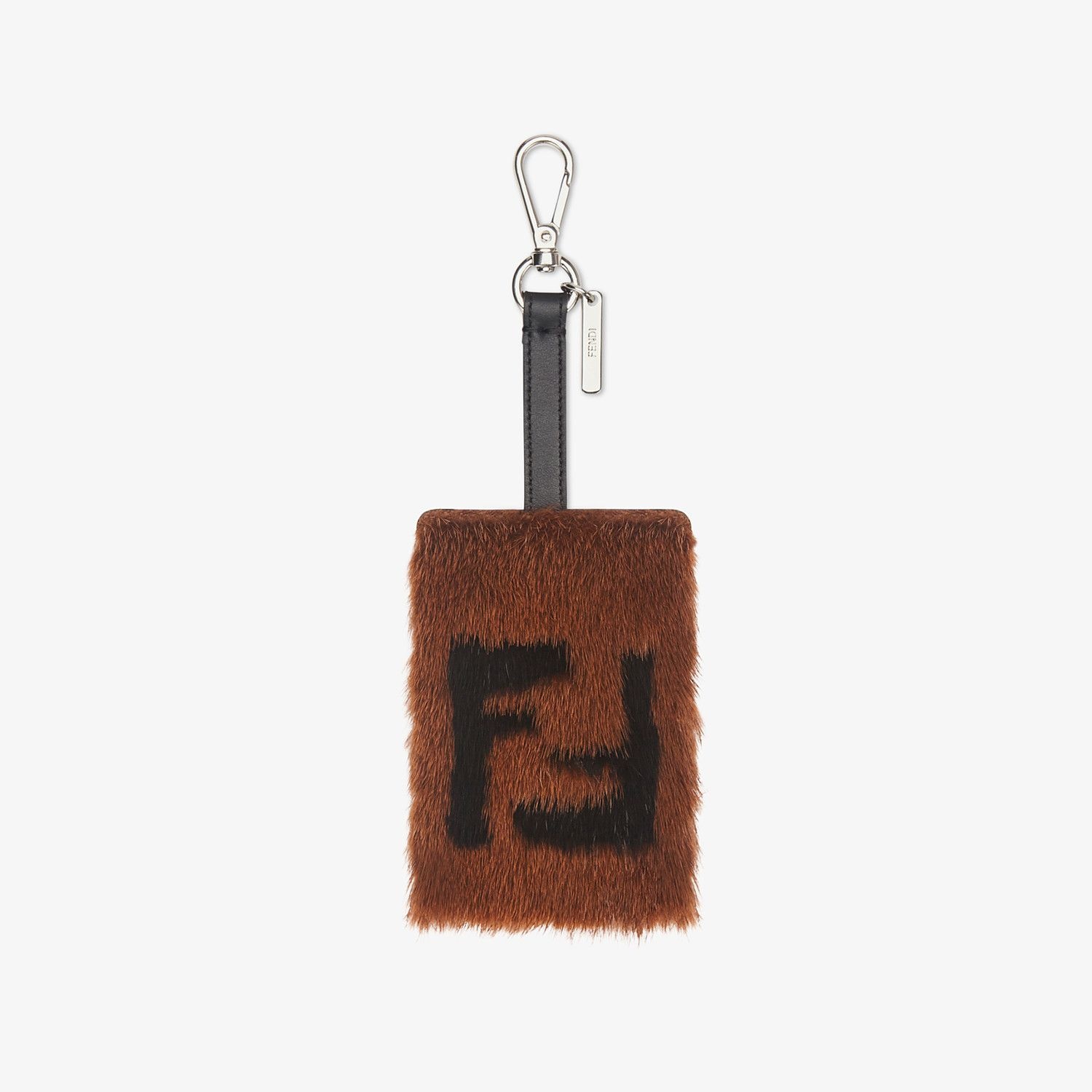 Brown leather and mink card holder - 1