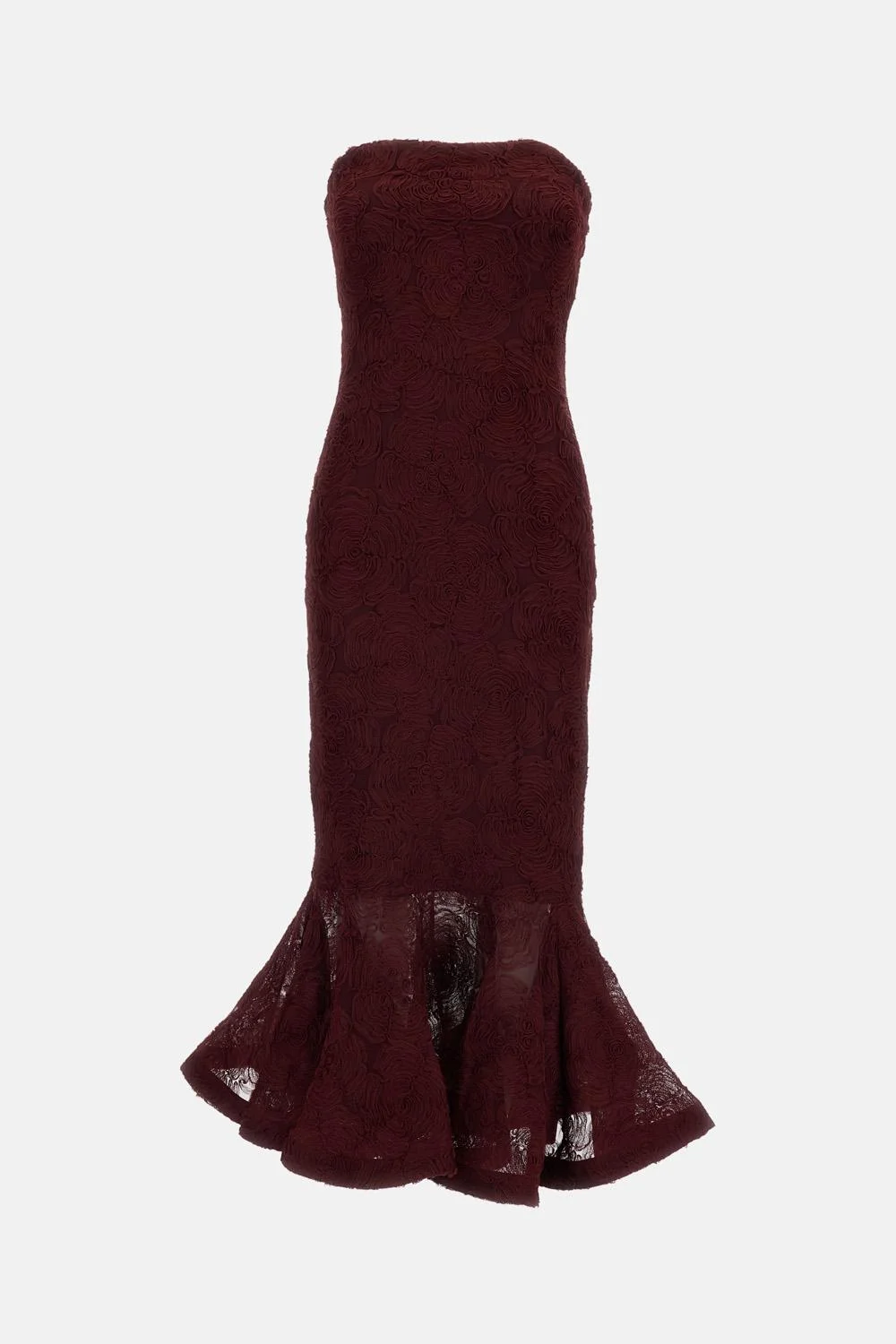 Long dress with floral mesh flounce - 1