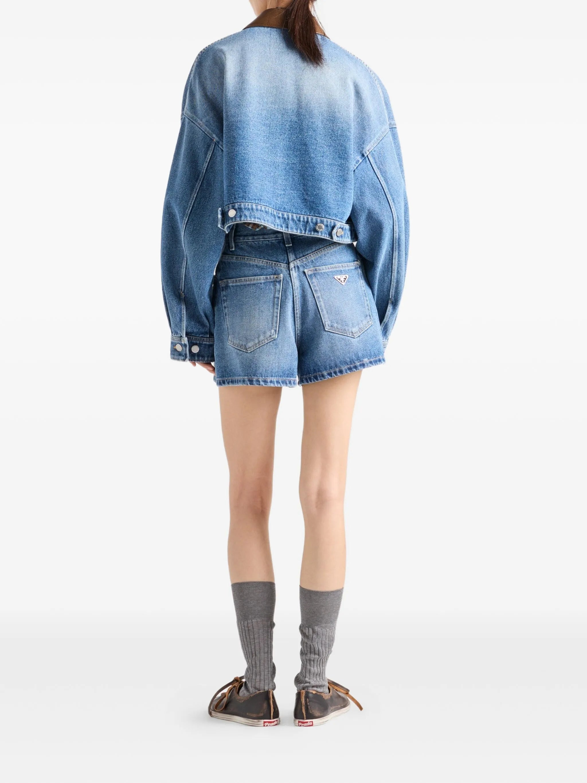 high-rise patch-pocket denim shorts - 3